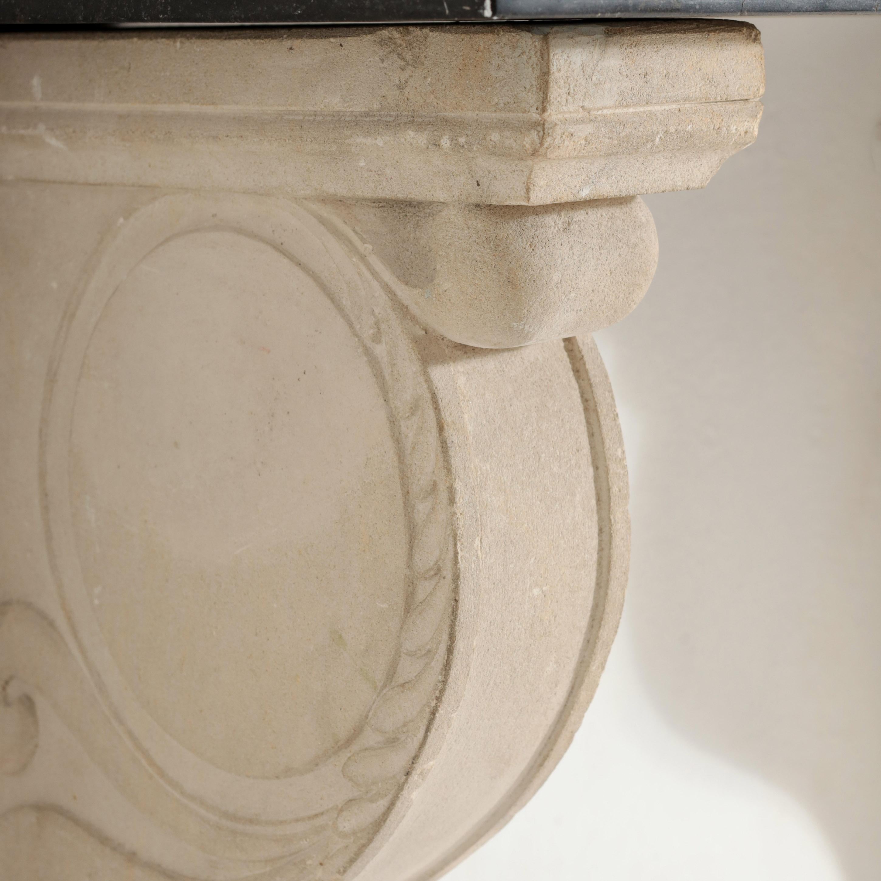 Late 19th Century Carved Limestone and Black Marble Console In Fair Condition For Sale In Pease pottage, West Sussex