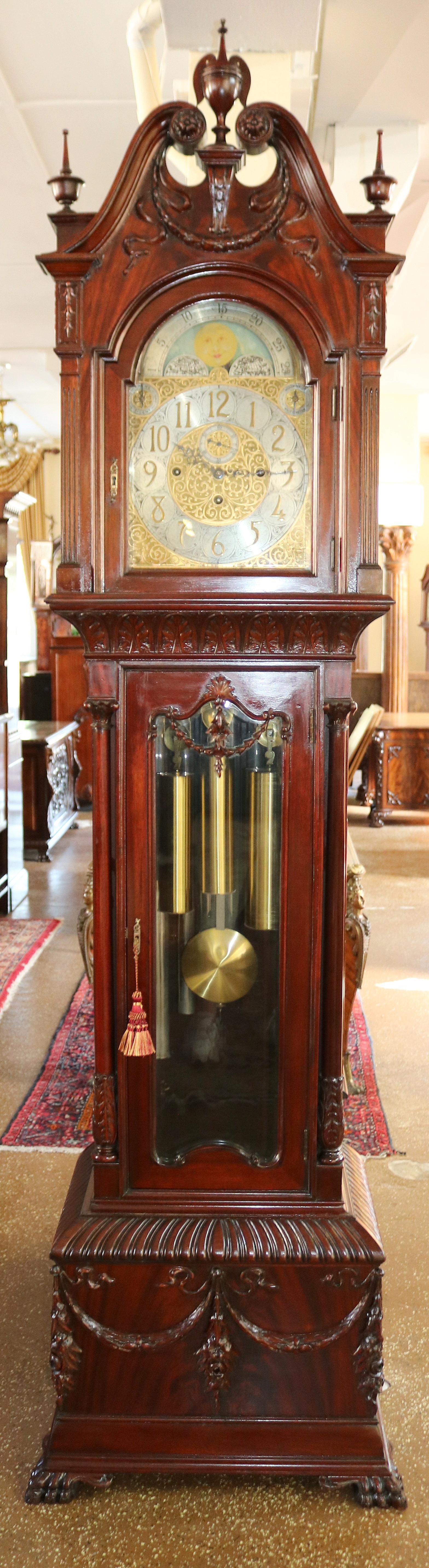 ​Late 19th Century Carved Mahogany 9 Tube Musical Tall Case Grandfather Clock

Dimensions :104