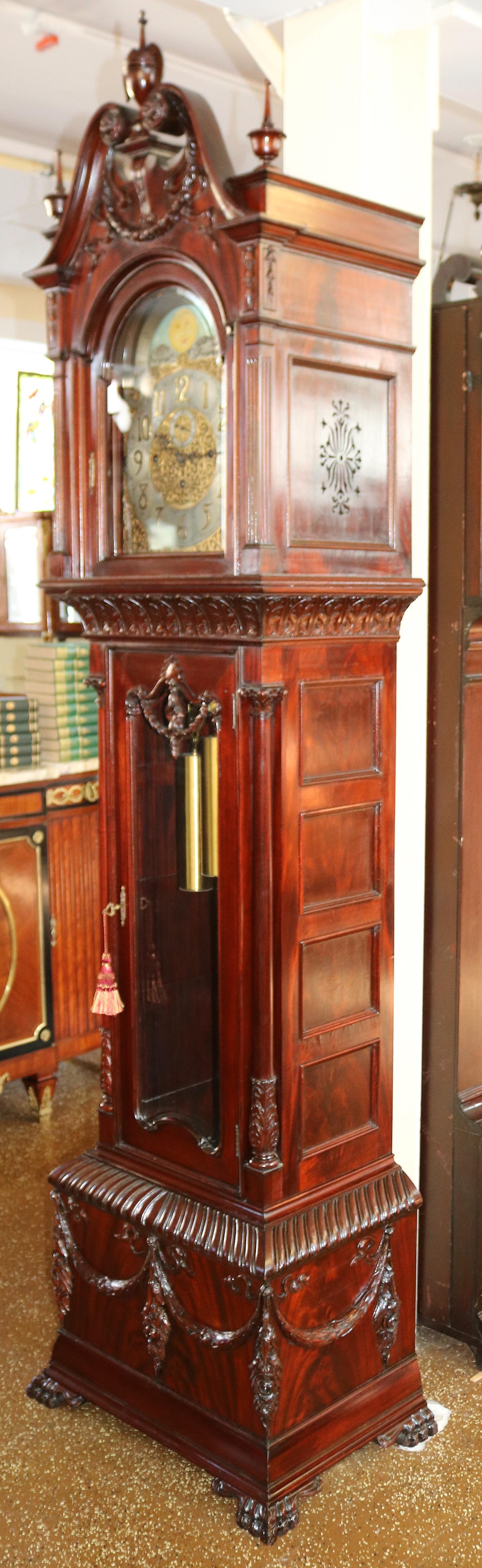 Late 19th Century Carved Mahogany 9 Tube Musical Tall Case Grandfather Clock 1