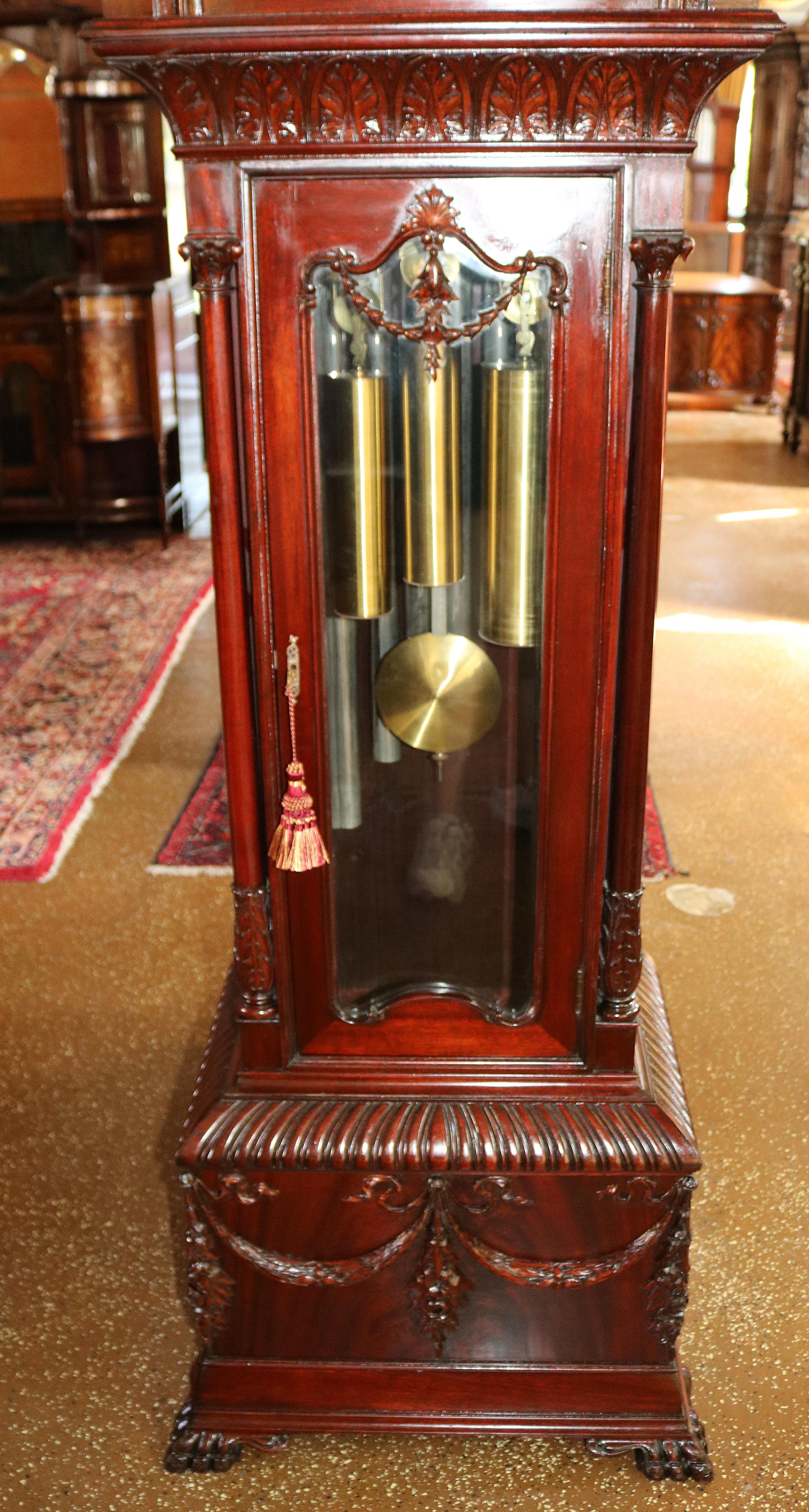 Late 19th Century Carved Mahogany 9 Tube Musical Tall Case Grandfather Clock 5