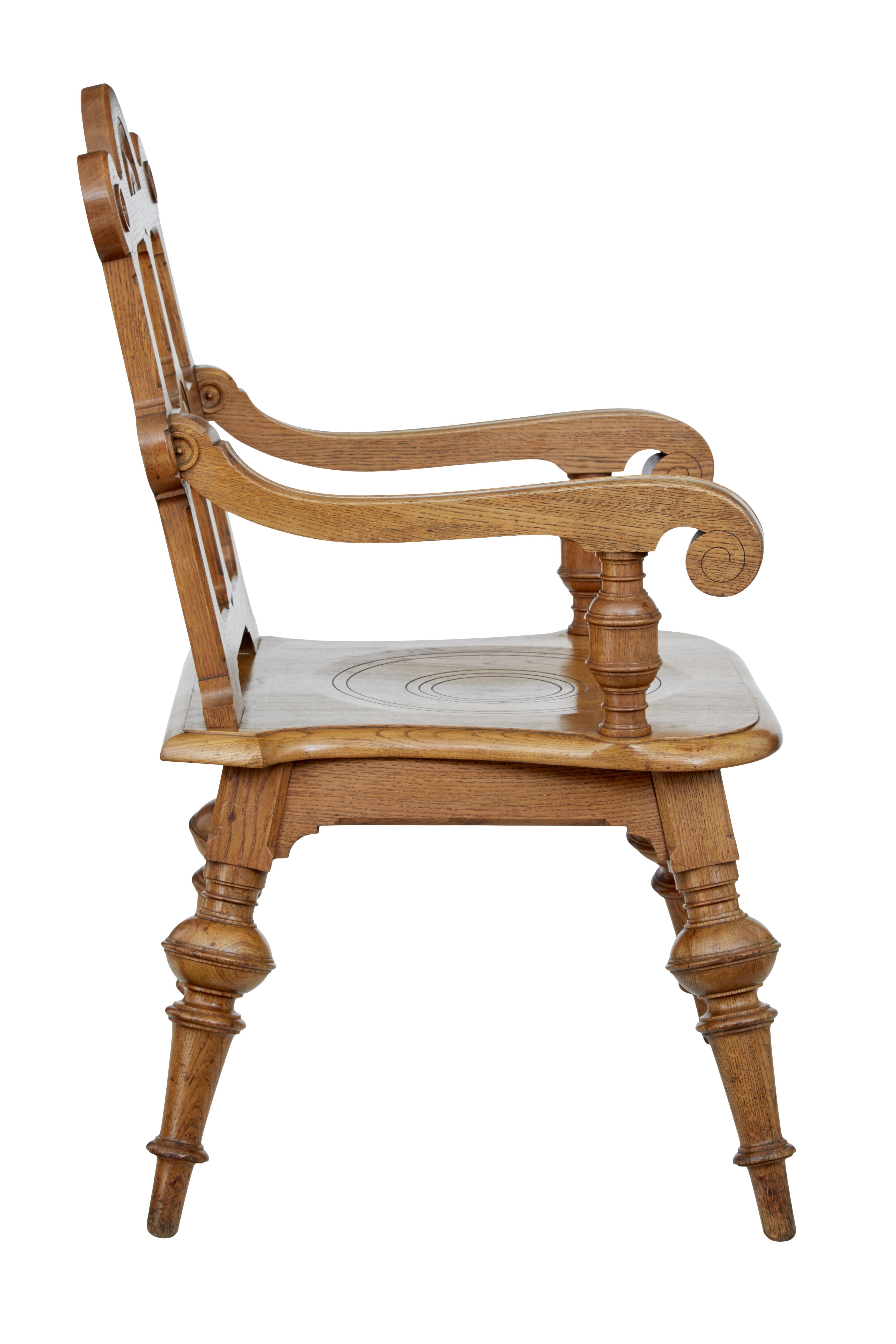 Arts and Crafts Late 19th Century Carved Oak Arts & Crafts Armchair