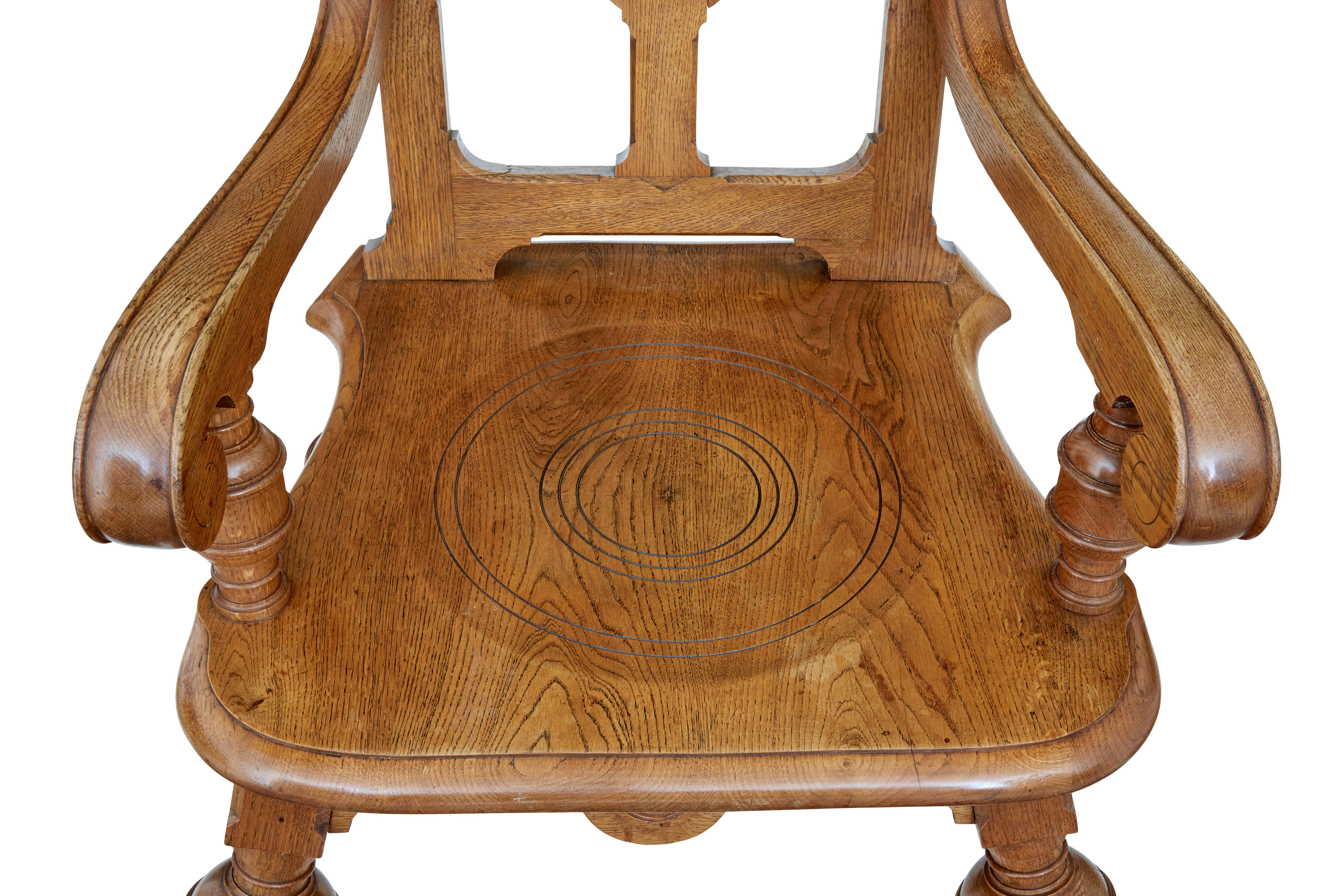 Late 19th Century Carved Oak Arts & Crafts Armchair 1