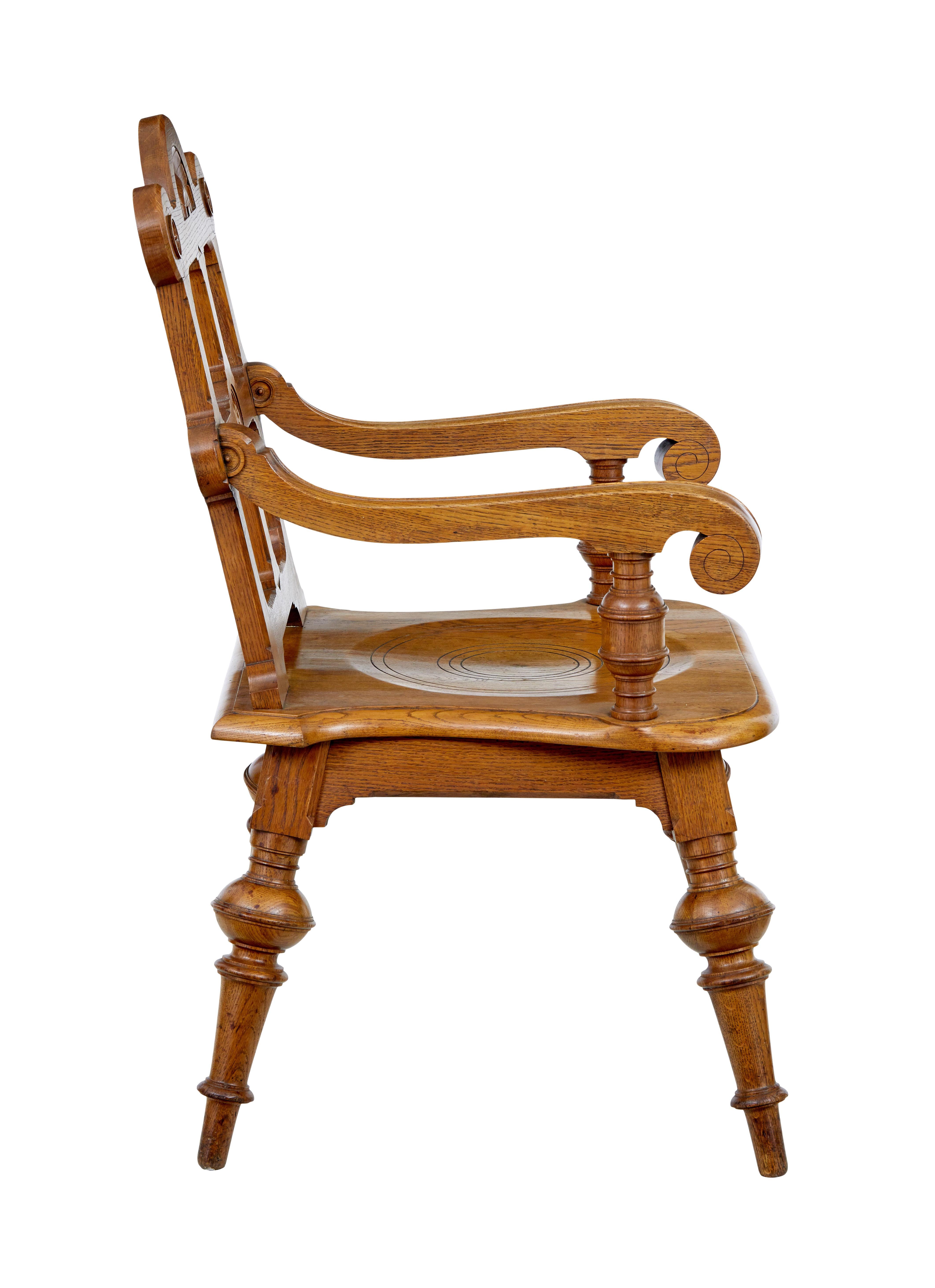 19th Century Late 19th century carved oak arts and crafts armchair For Sale