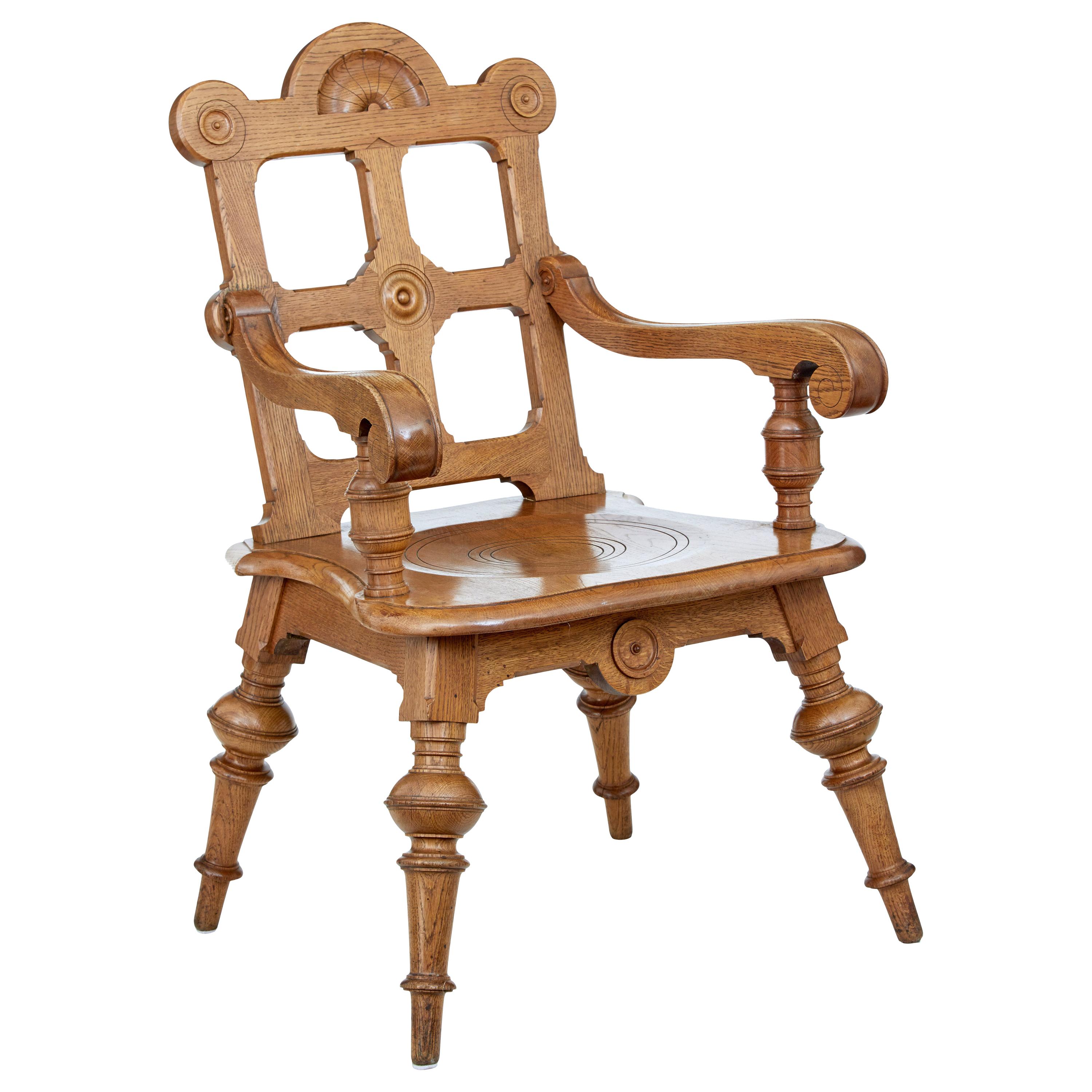 Late 19th Century Carved Oak Arts & Crafts Armchair