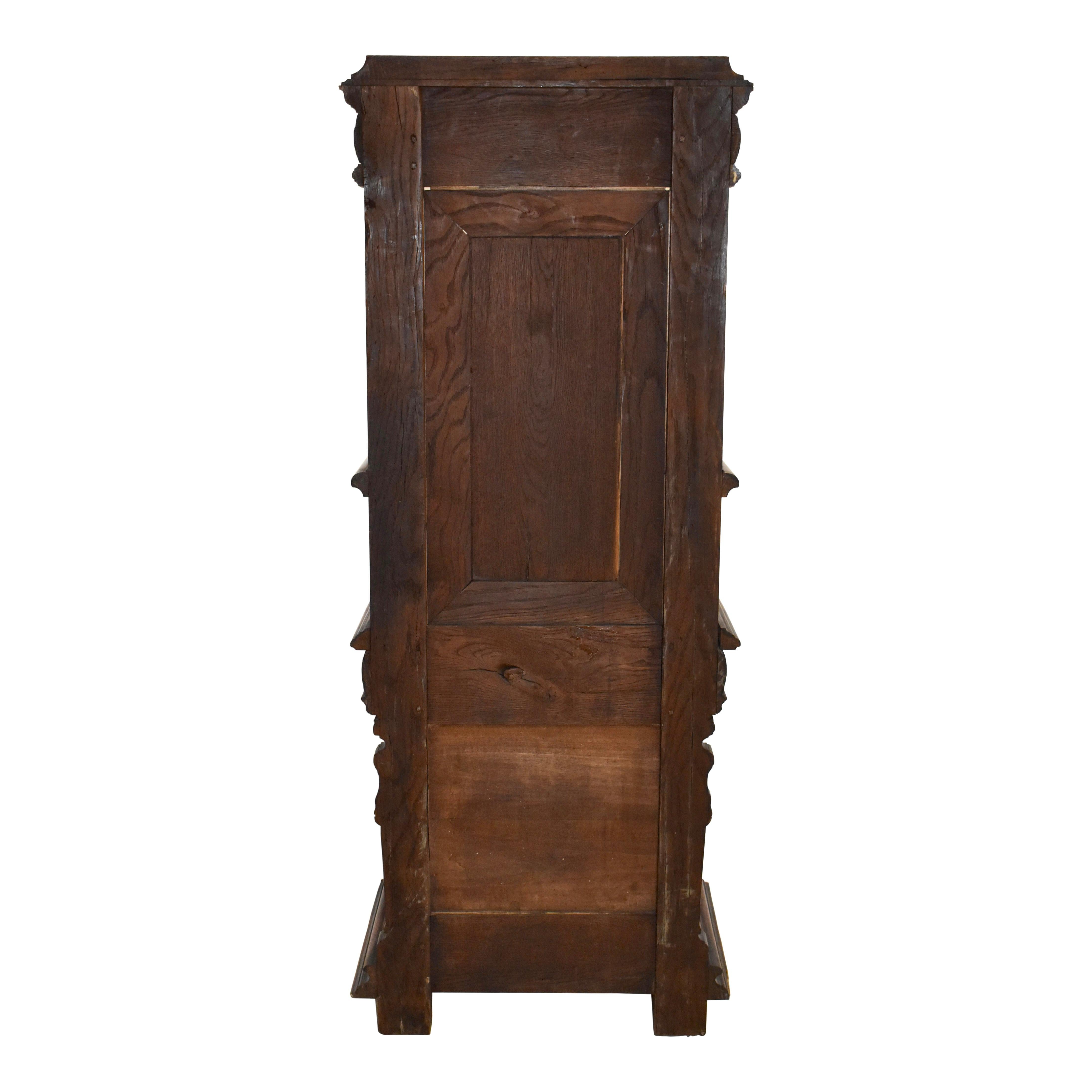 Late 19th Century Carved Oak Bishop's High Back Throne Chair with Storage For Sale 1
