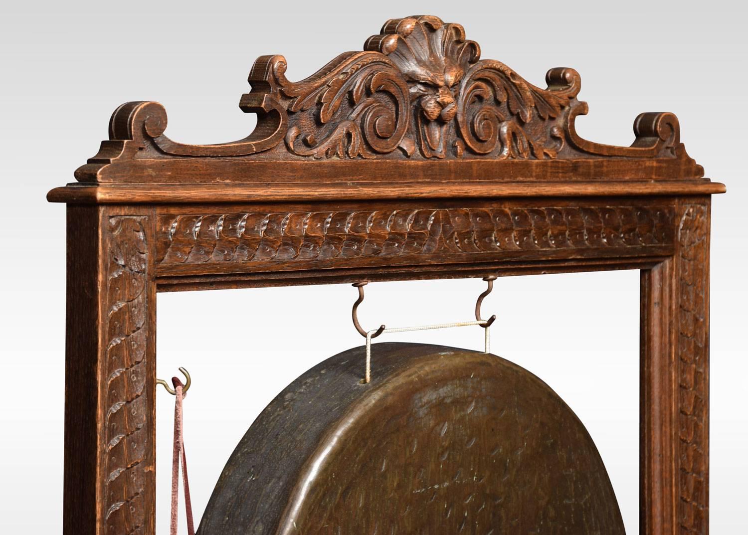 British Late 19th Century Carved Oak Framed Dinner Gong
