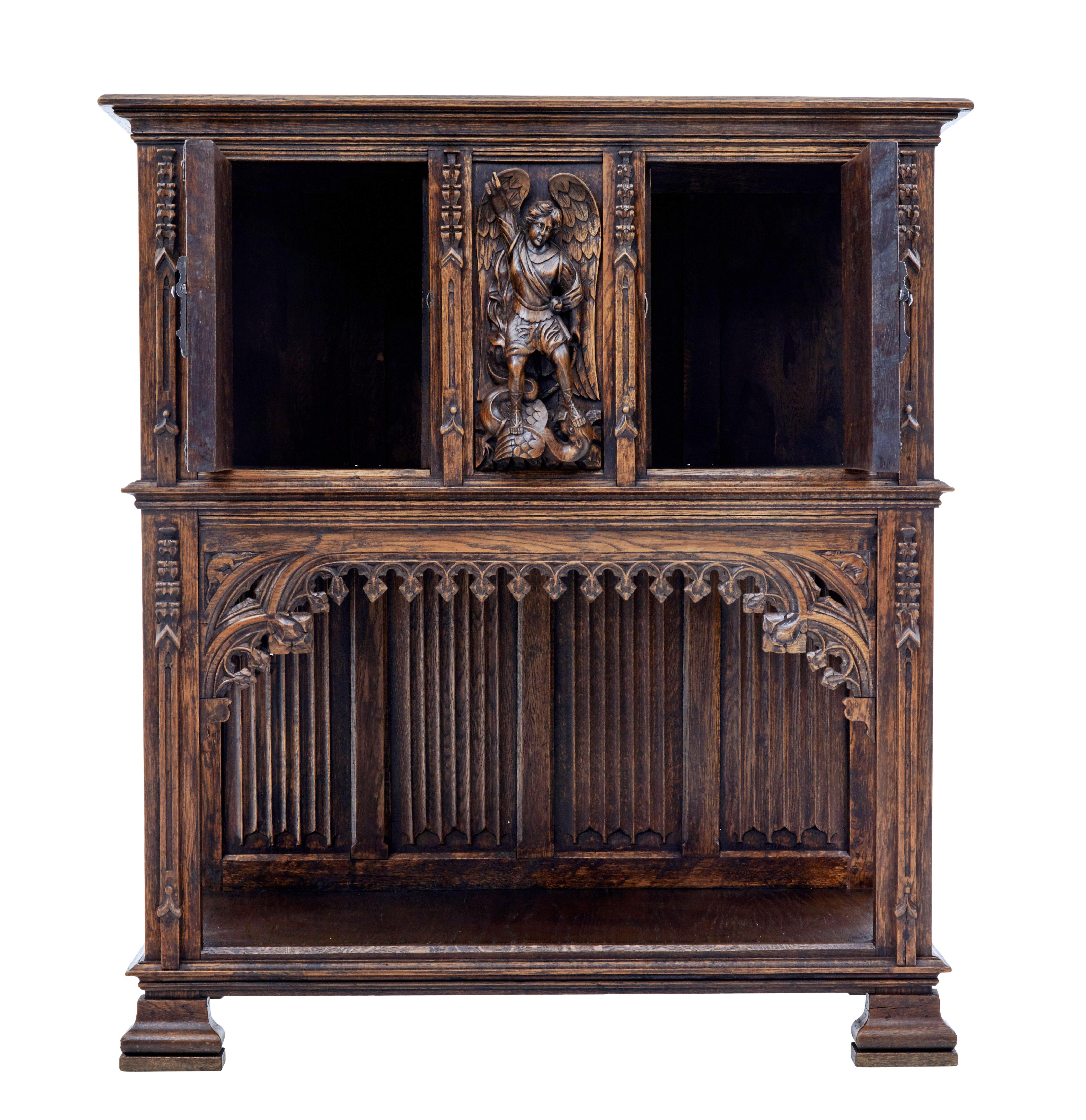 Belgian Late 19th Century Carved Oak Gothic Revival Buffet