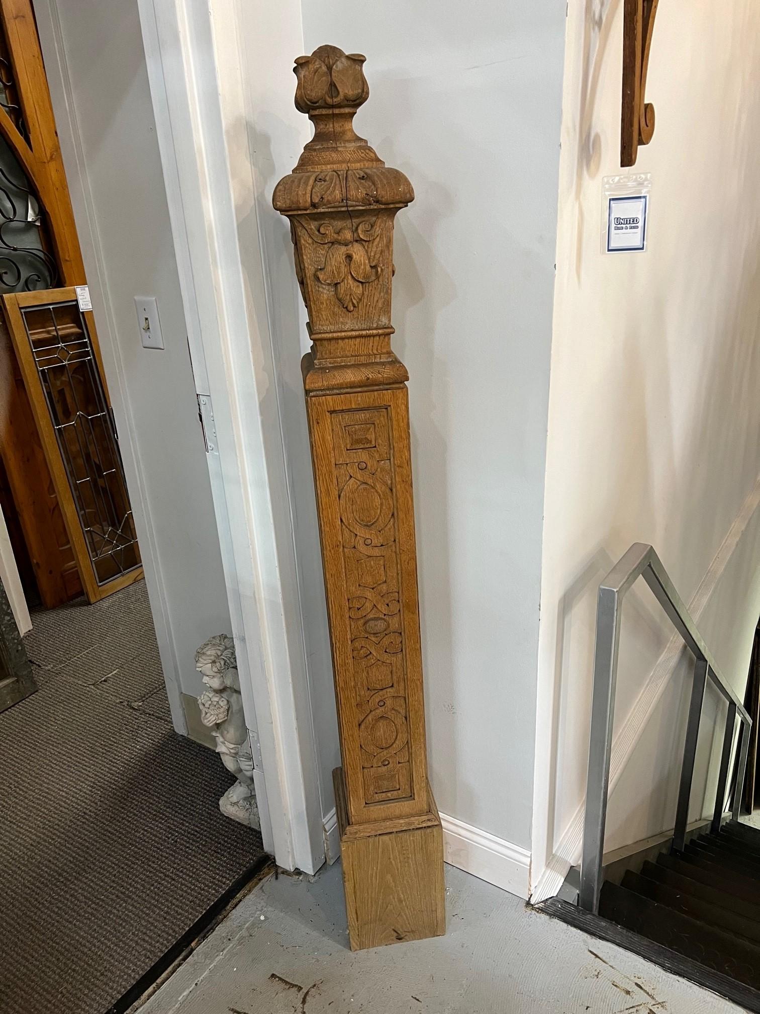 American Late 19th Century Carved Oak Newel Post