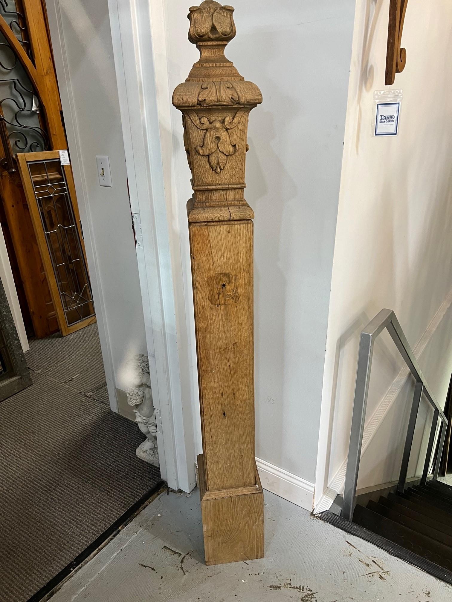 Wood Late 19th Century Carved Oak Newel Post
