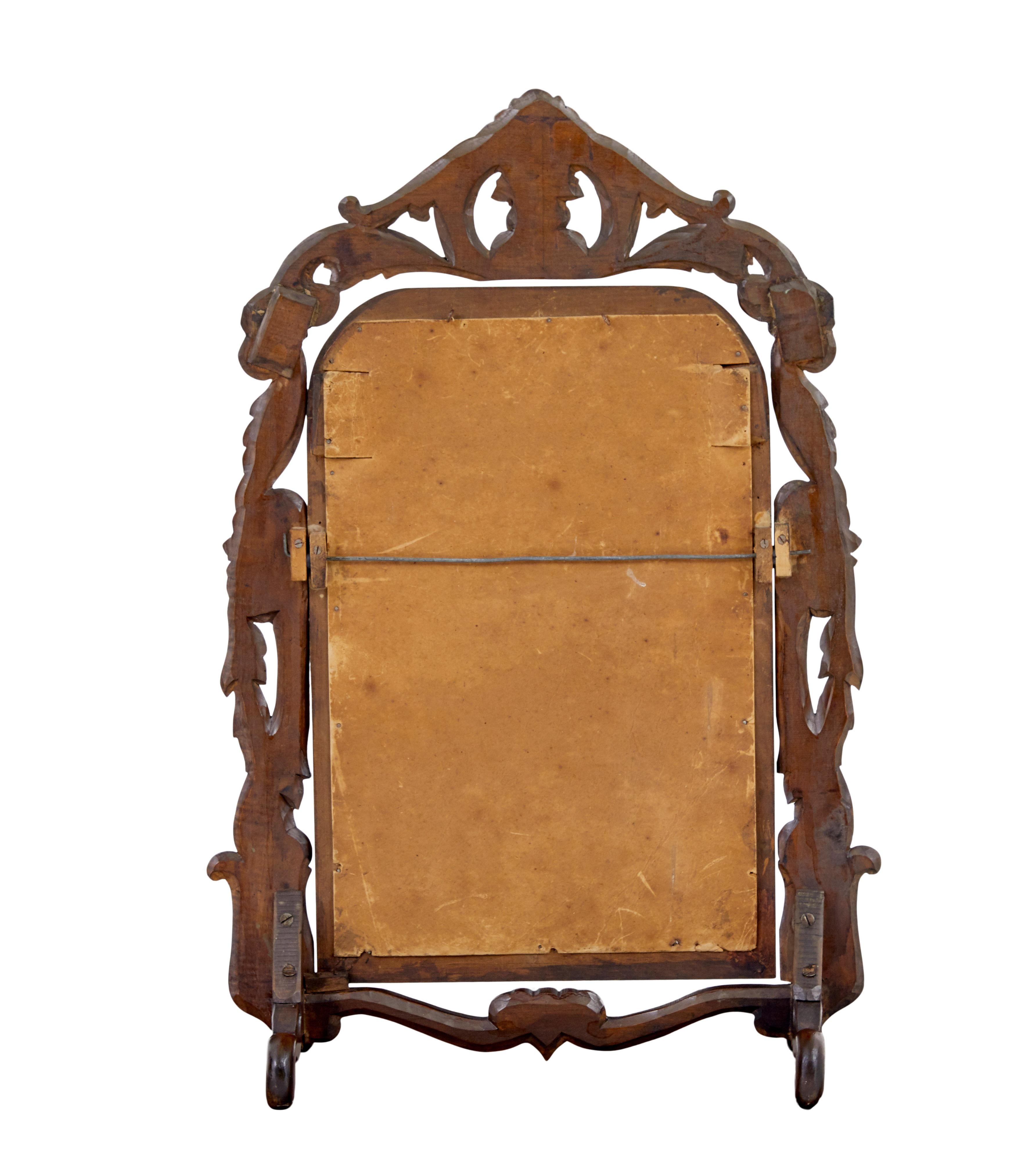 Rococo Late 19th century carved oak rococo revival vanity mirror For Sale