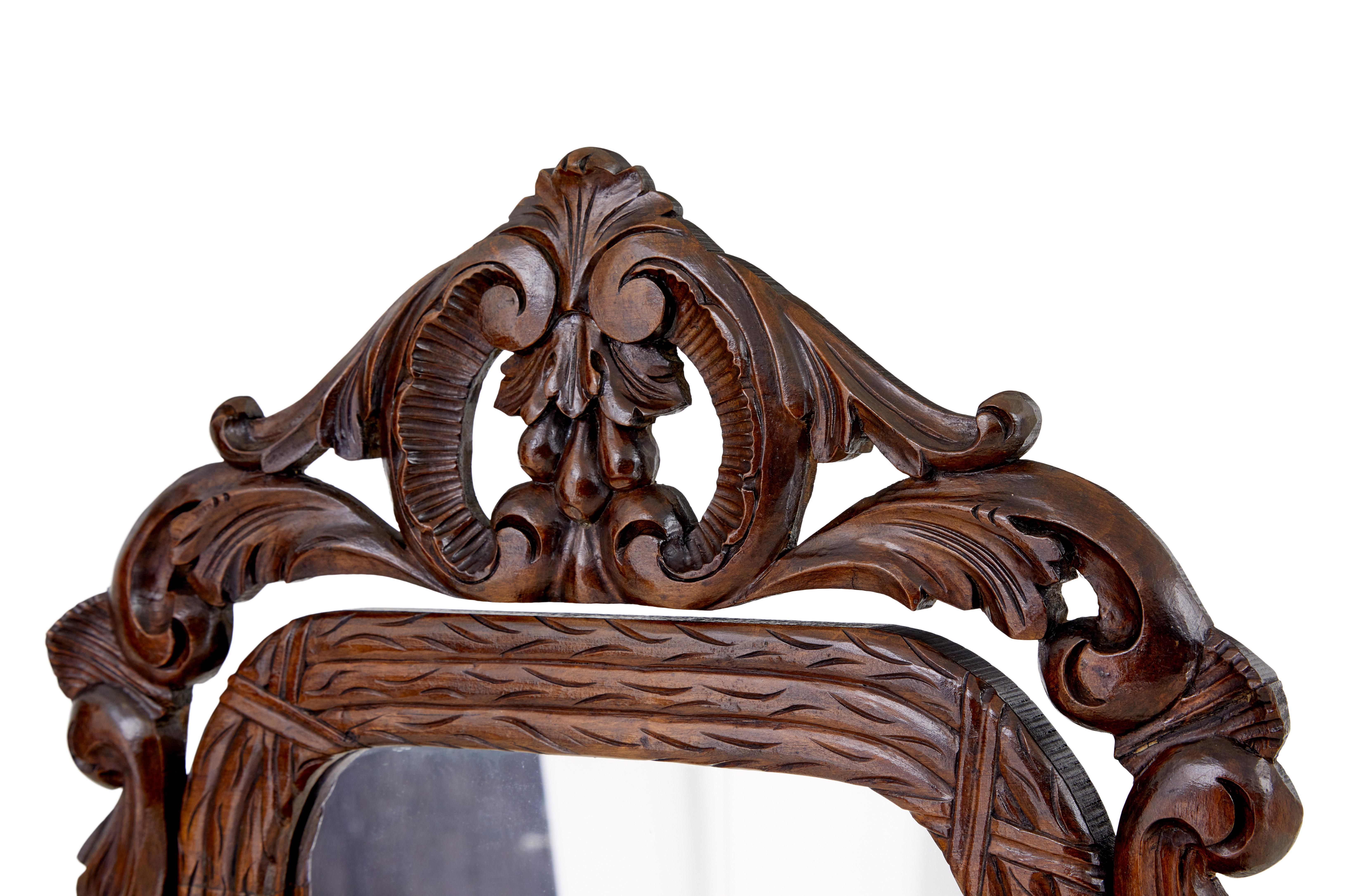 Hand-Carved Late 19th century carved oak rococo revival vanity mirror For Sale