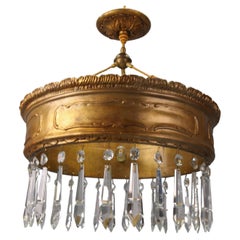 Late 19th Century Carved Pinewood and Crystal Glass Three-Light Pendant Light