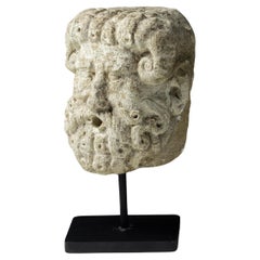 Late 19th Century Carved Stone Fountain Head of Neptune