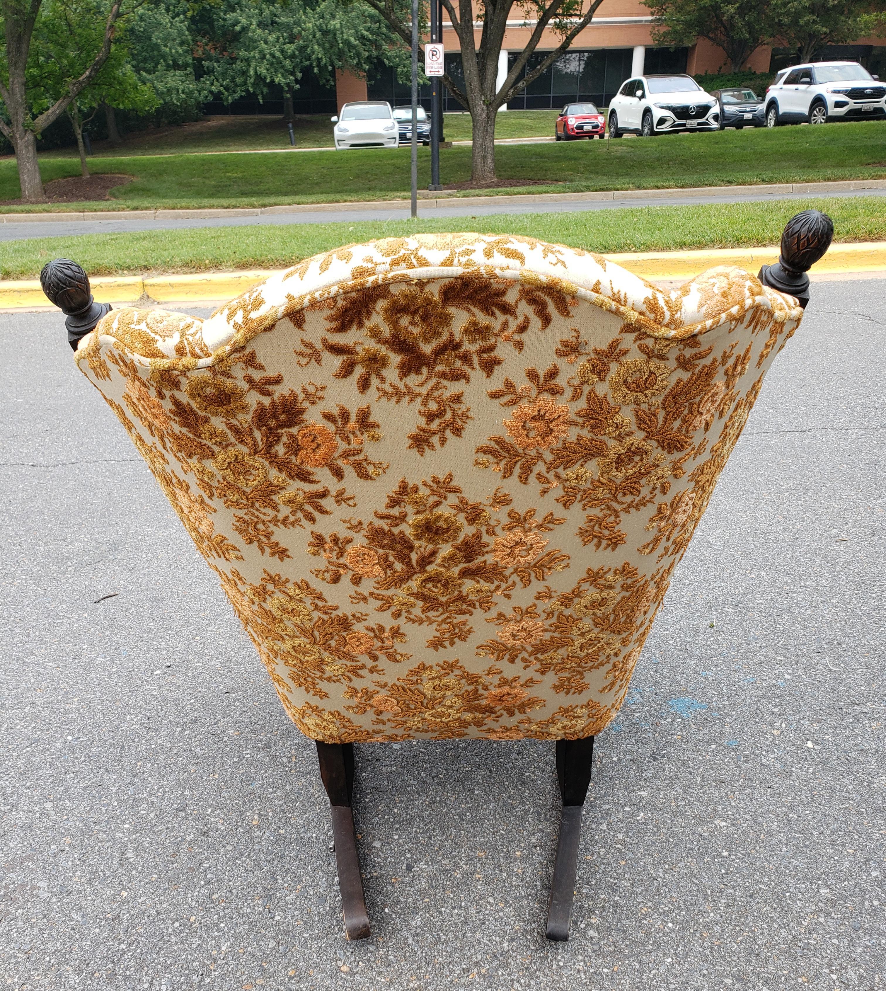 Upholstery Late 19th Century Carved Walnut and Upholstered Rocker For Sale