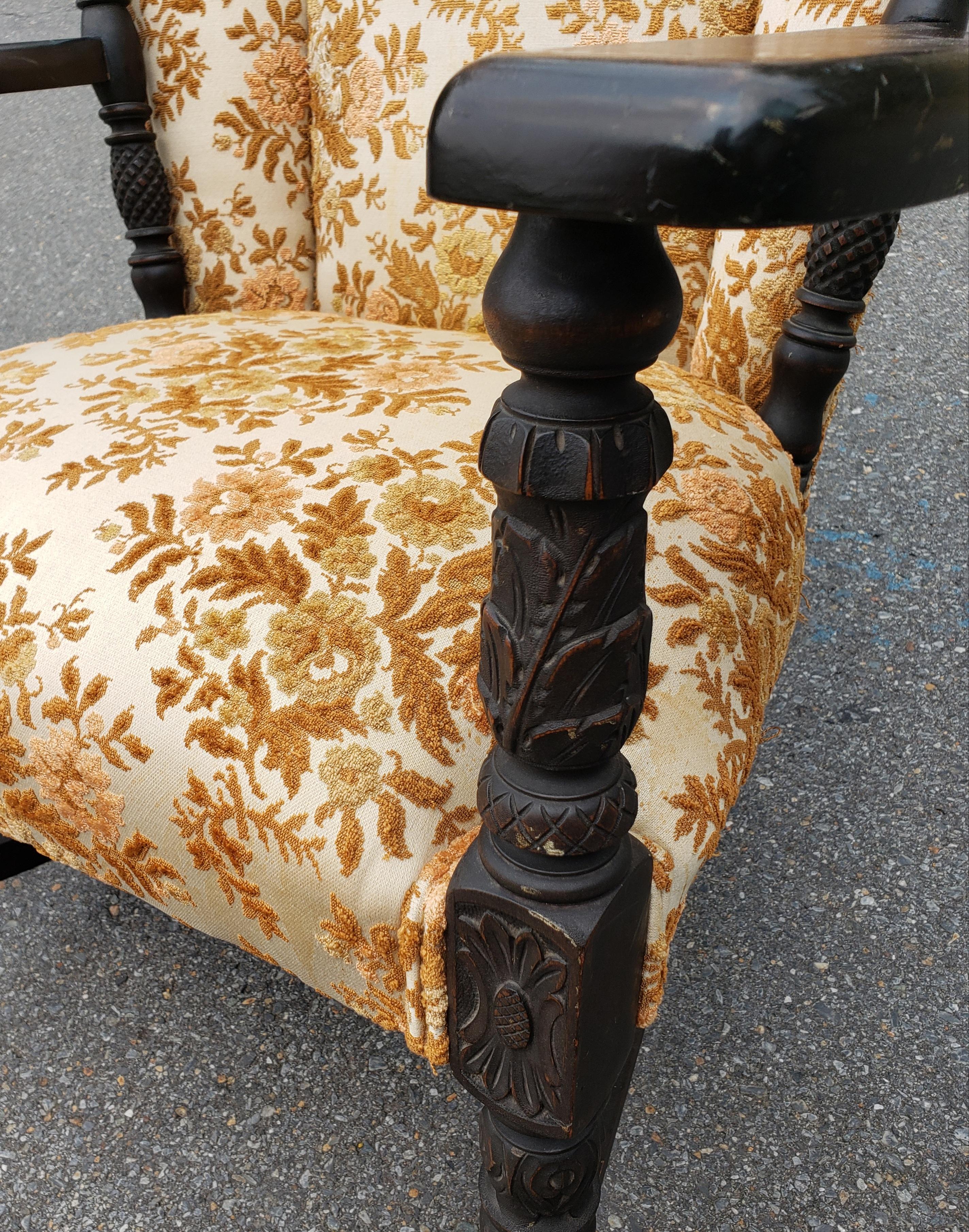 American Late 19th Century Carved Walnut and Upholstered Rocker For Sale