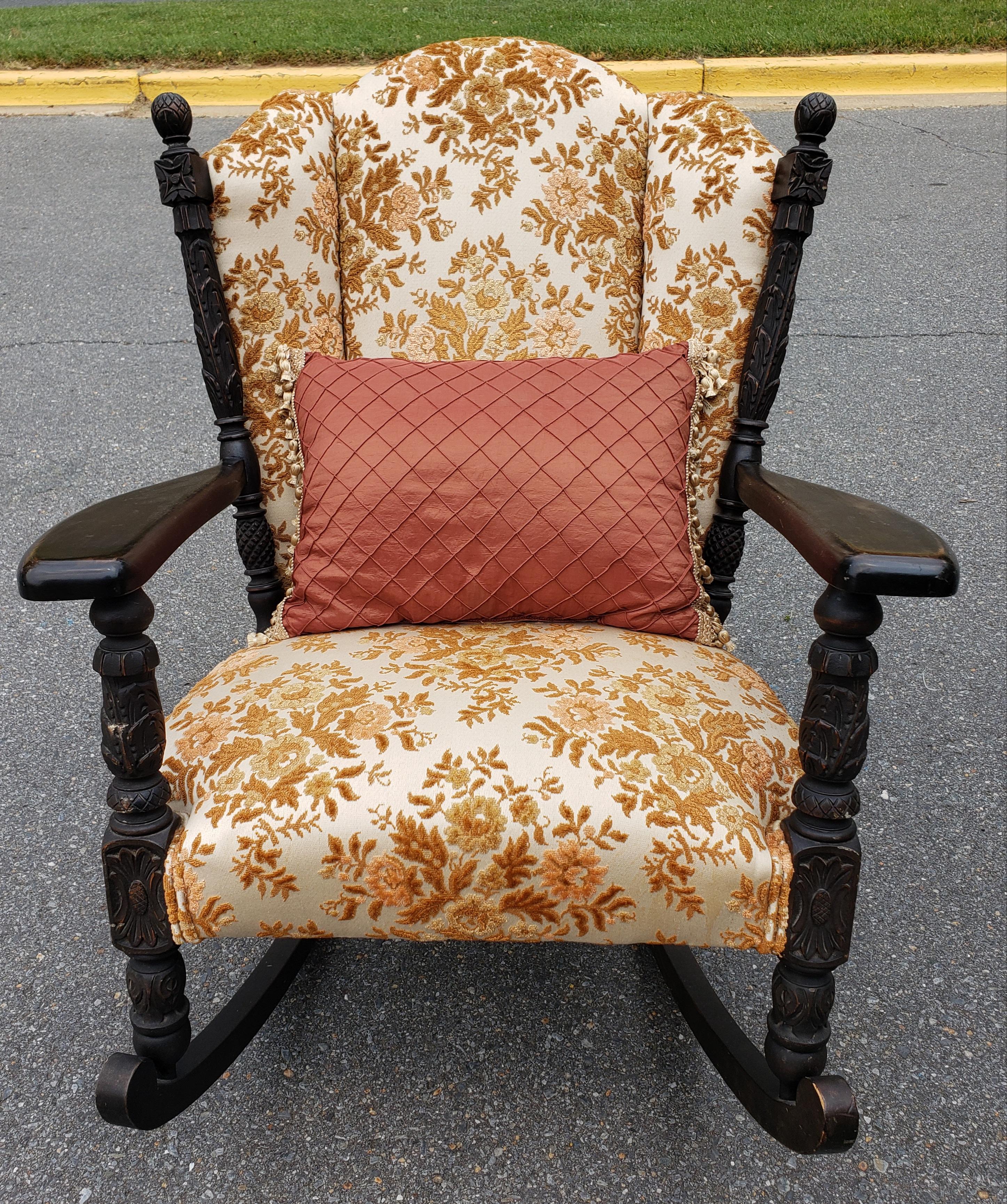 Late 19th Century Carved Walnut and Upholstered Rocker In Good Condition For Sale In Germantown, MD