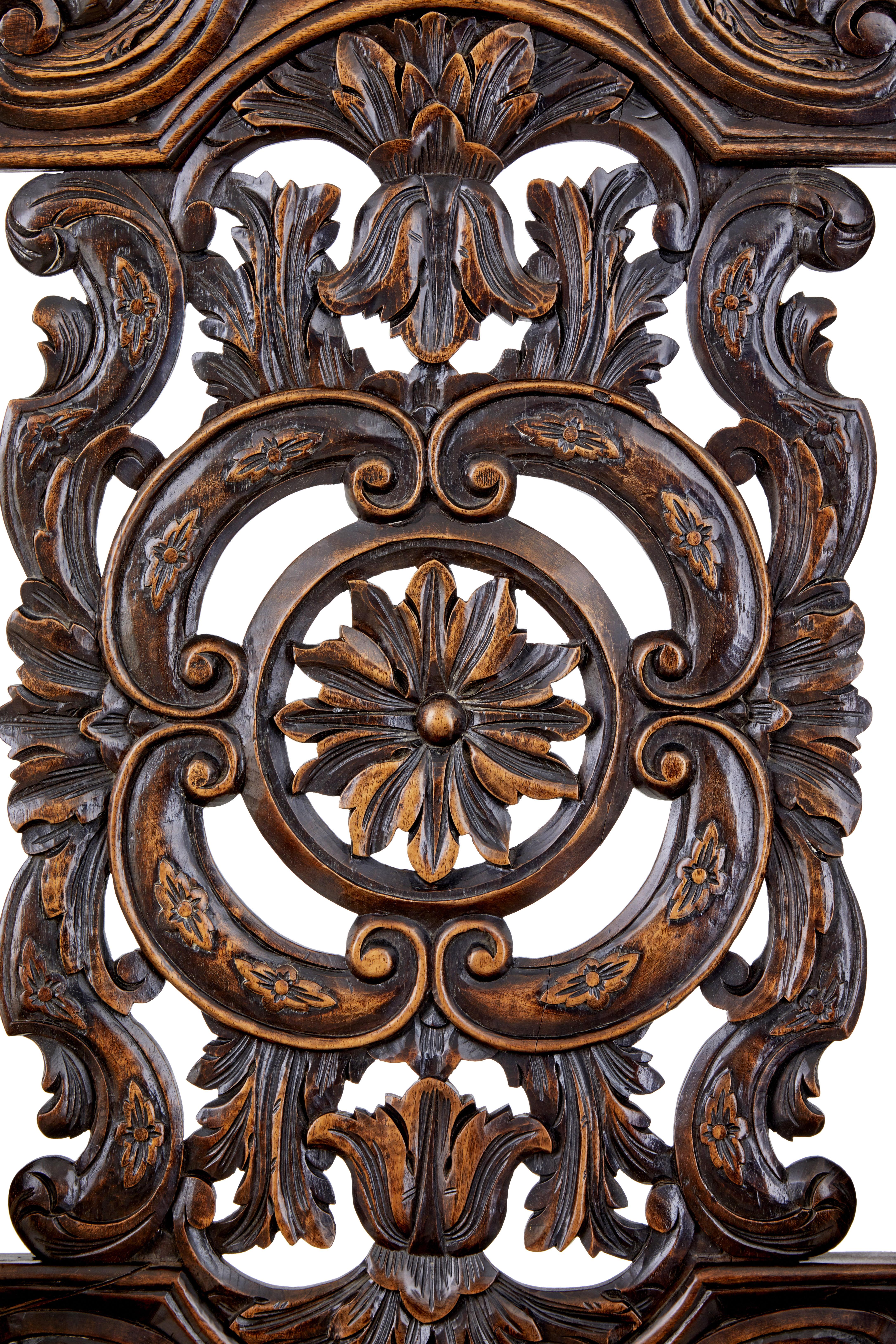 Hand-Carved Late 19th Century Carved Walnut Carolean Design Armchair
