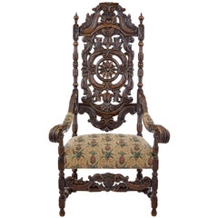 Antique Late 19th Century Carved Walnut Carolean Design Armchair