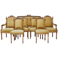 Antique Late 19th Century Carved Walnut Seven-Piece Salon Suite