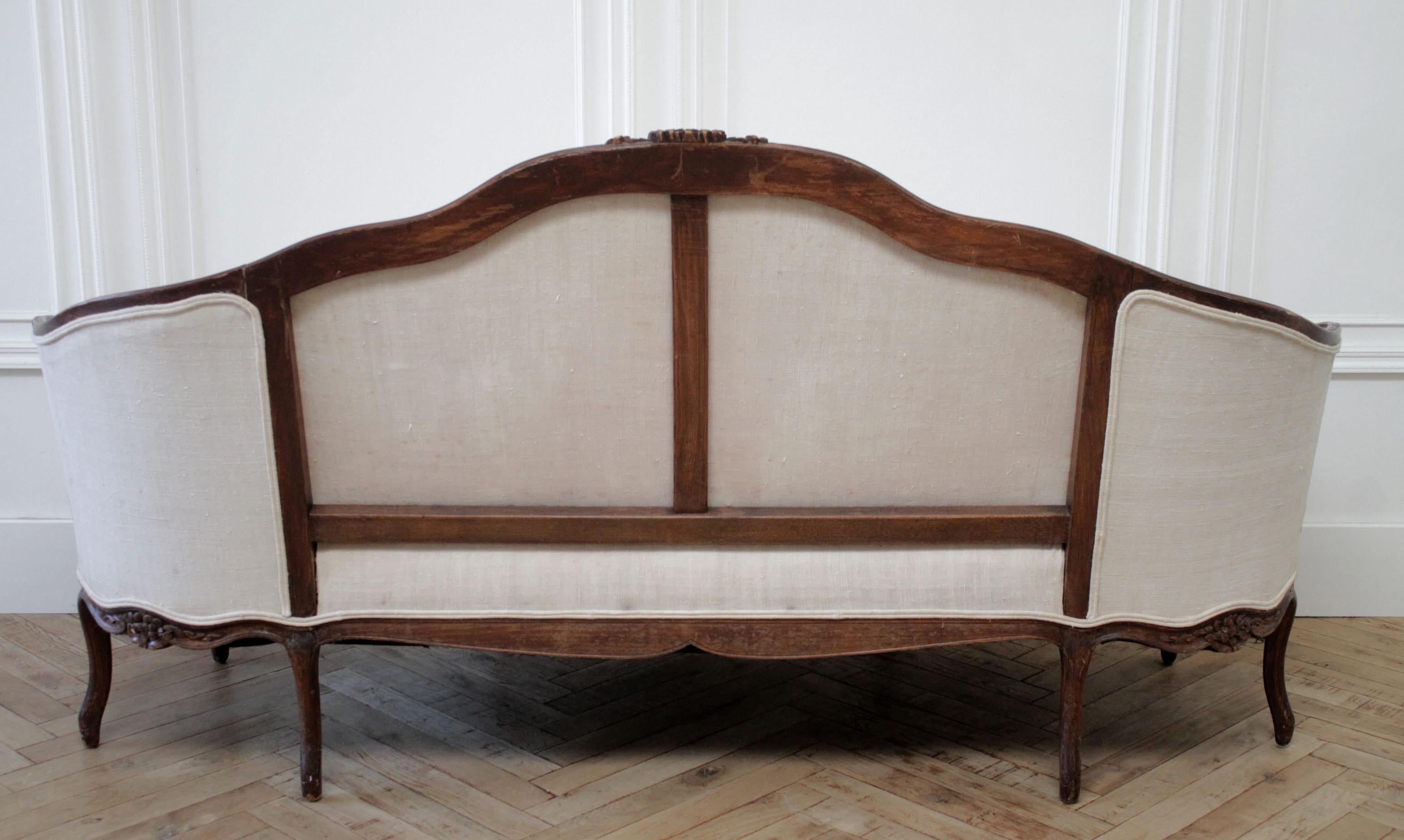 Late 19th Century Carved Walnut Sofa with Antique French Grainsack Upholstery 5