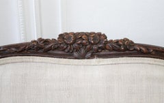 Late 19th Century Carved Walnut Sofa with Antique French Grainsack Upholstery