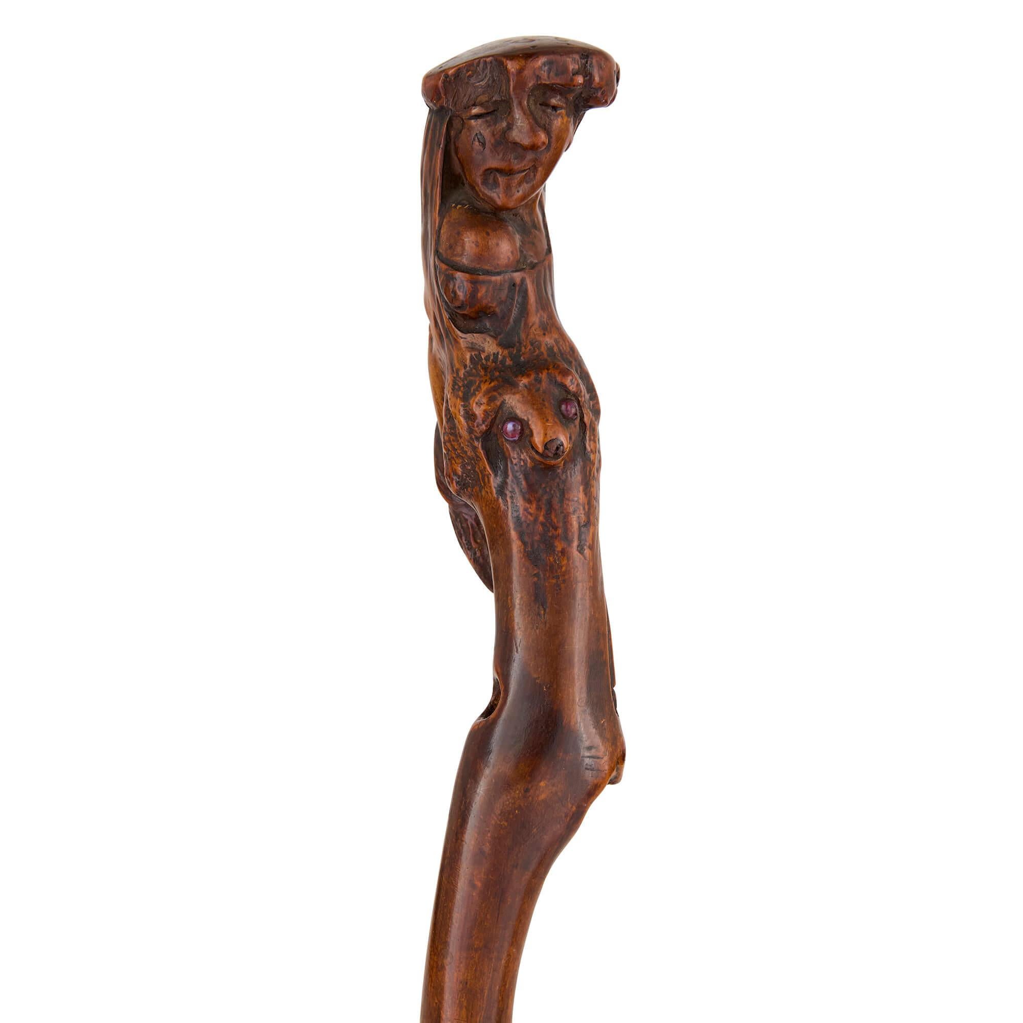 Artisanat Fin du 19ème siècle, bâton de marche en Wood Carved Wood Folk Art en vente