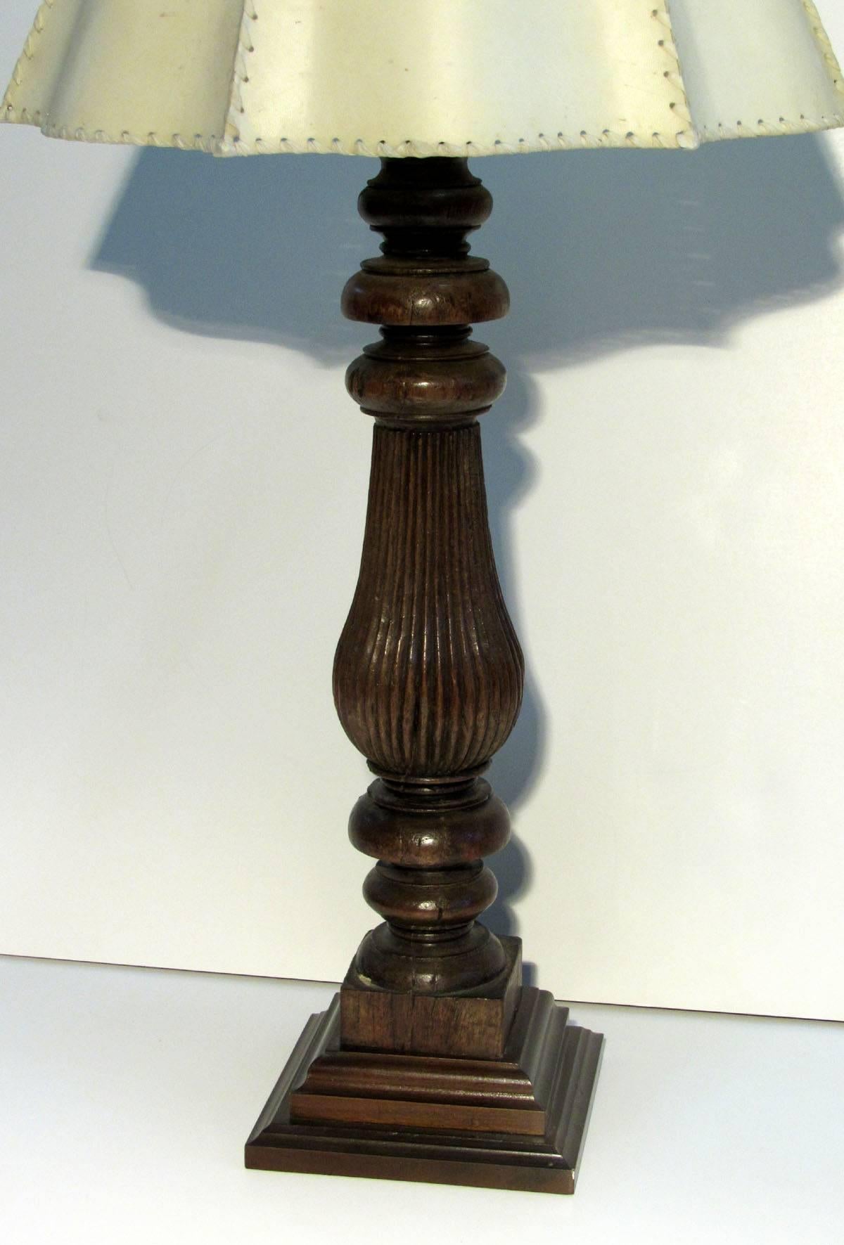 Late 19th century carved and turned legs from India, now as lamps with new bases.