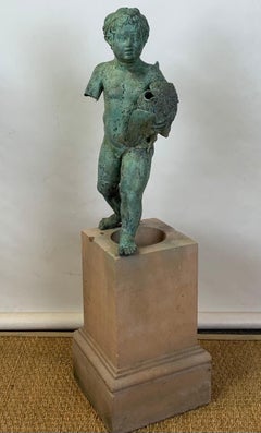 Late 19th Century Cast Bronze Cherub on Plinth