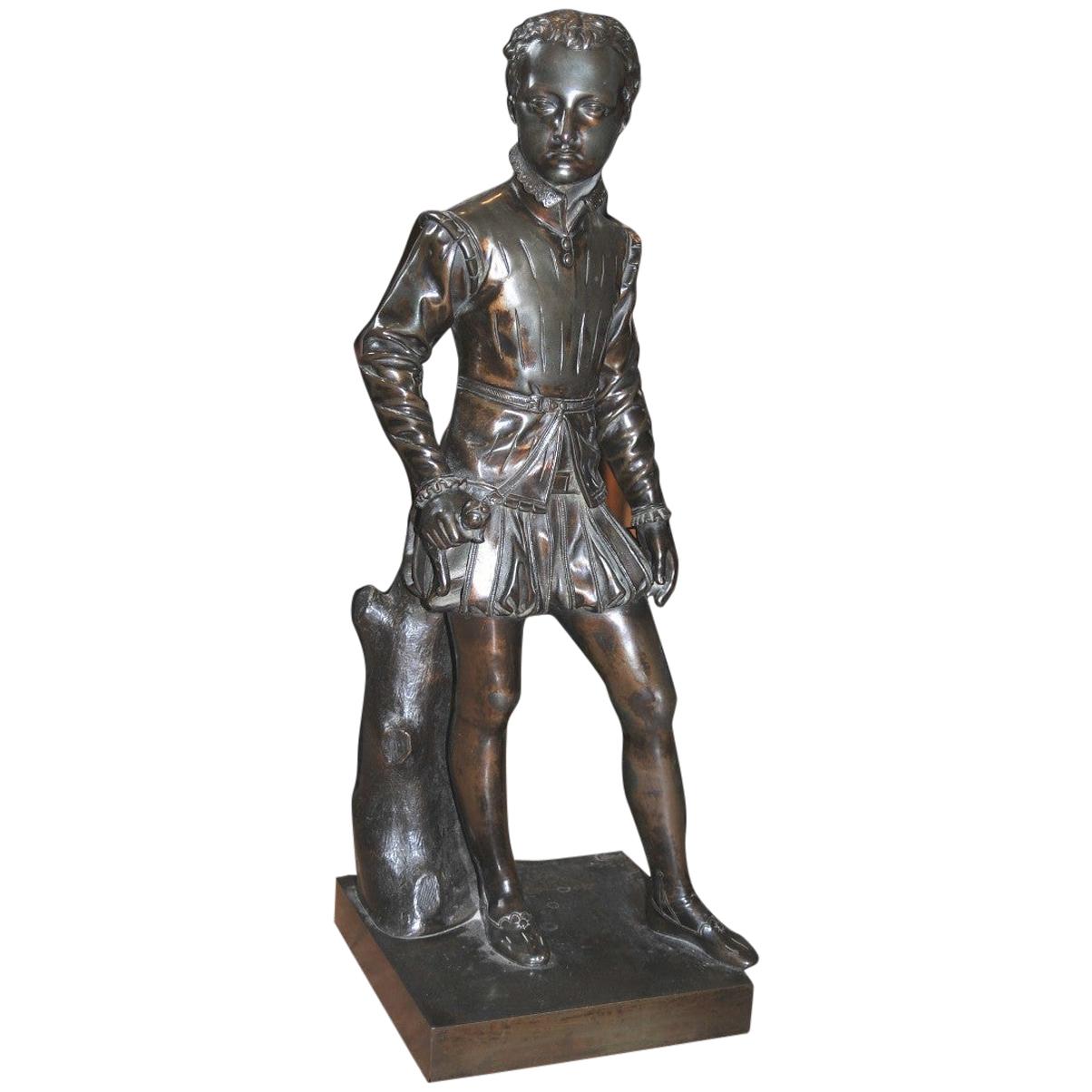 Late 19th Century Cast Bronze Figure of a Youth in Shakespearean Style Costume For Sale