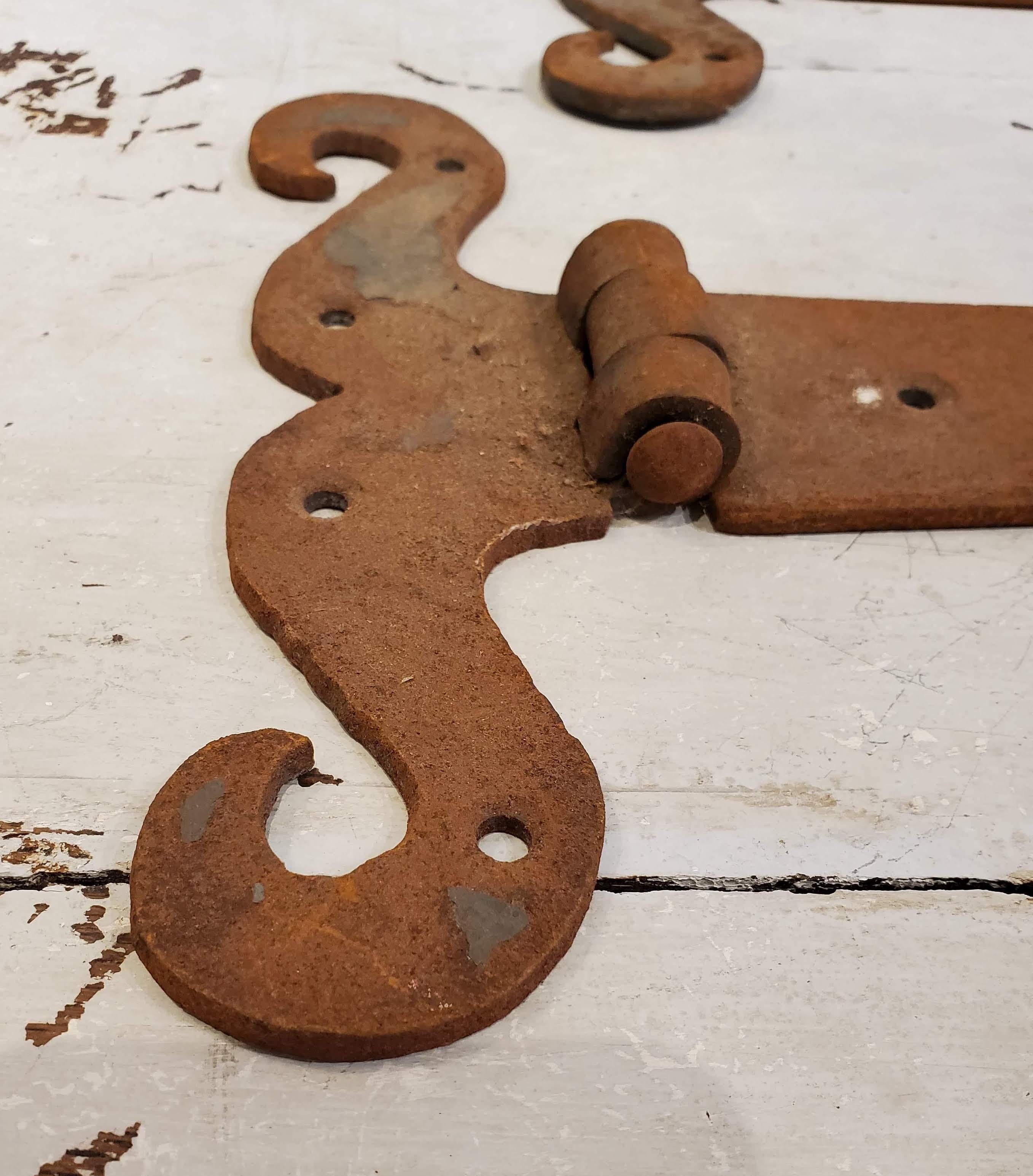 French Late 19th Century Cast Iron Hand Wrought Strap Hinges