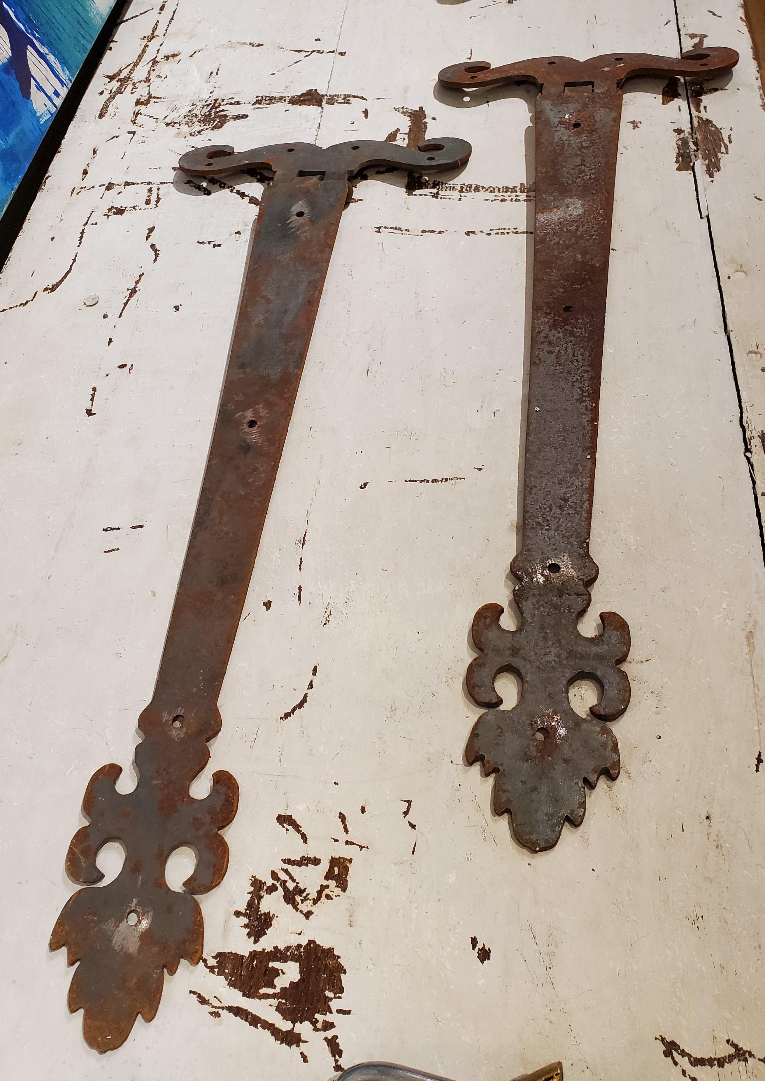 Late 19th Century Cast Iron Hand Wrought Strap Hinges 2