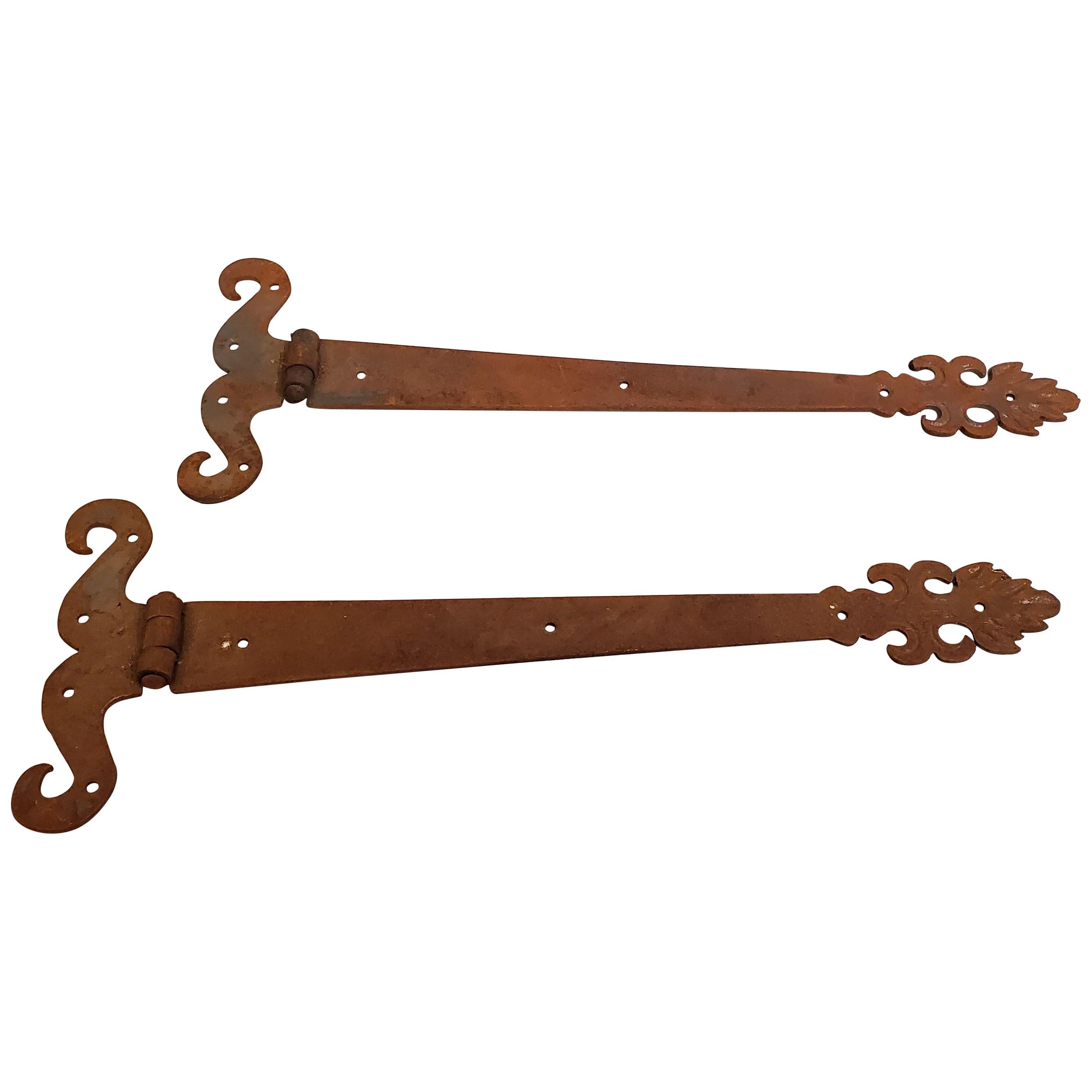 Late 19th Century Cast Iron Hand Wrought Strap Hinges
