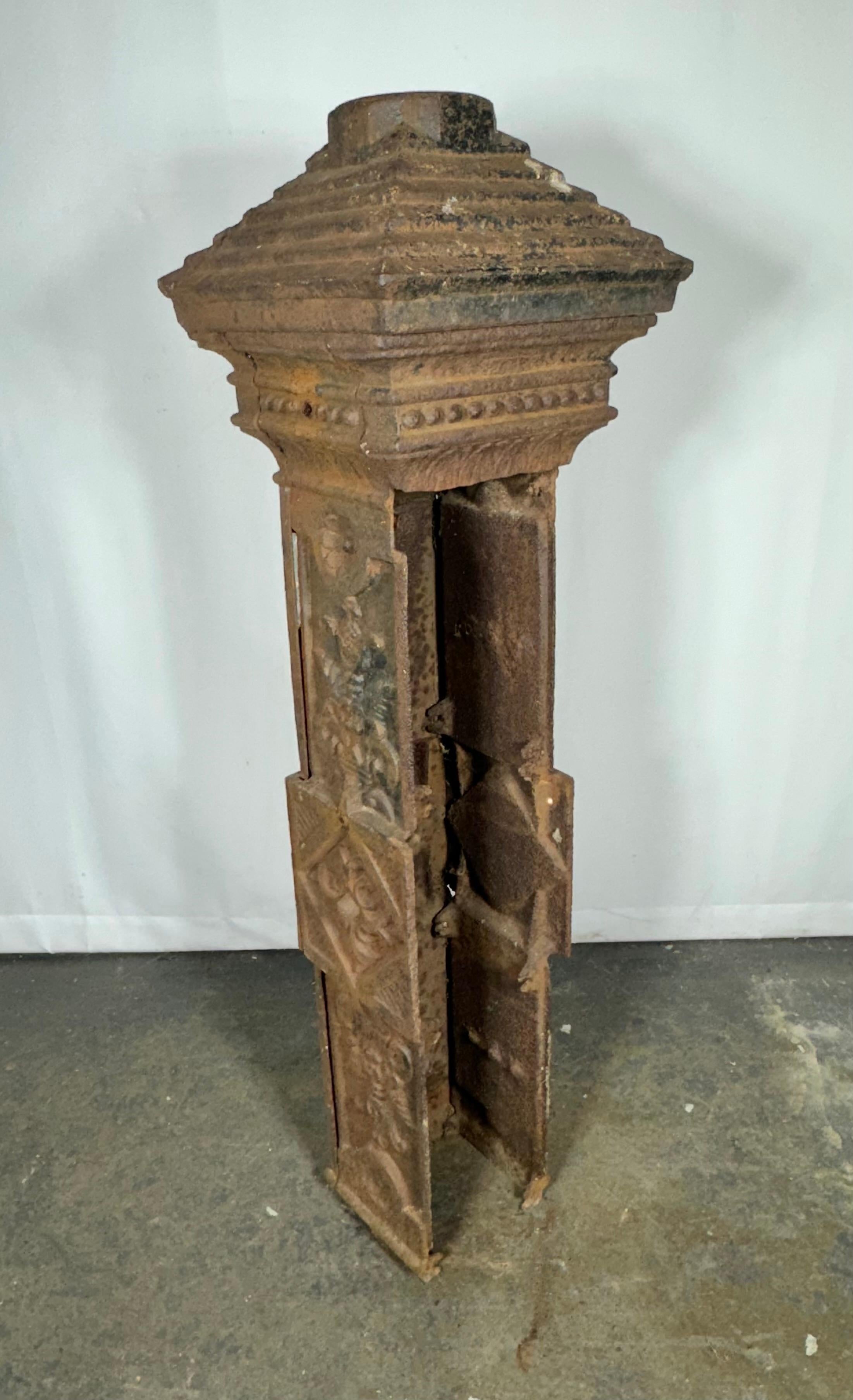 American Late 19TH Century Cast Iron Lamp Post Base heavy decorative floral relief For Sale