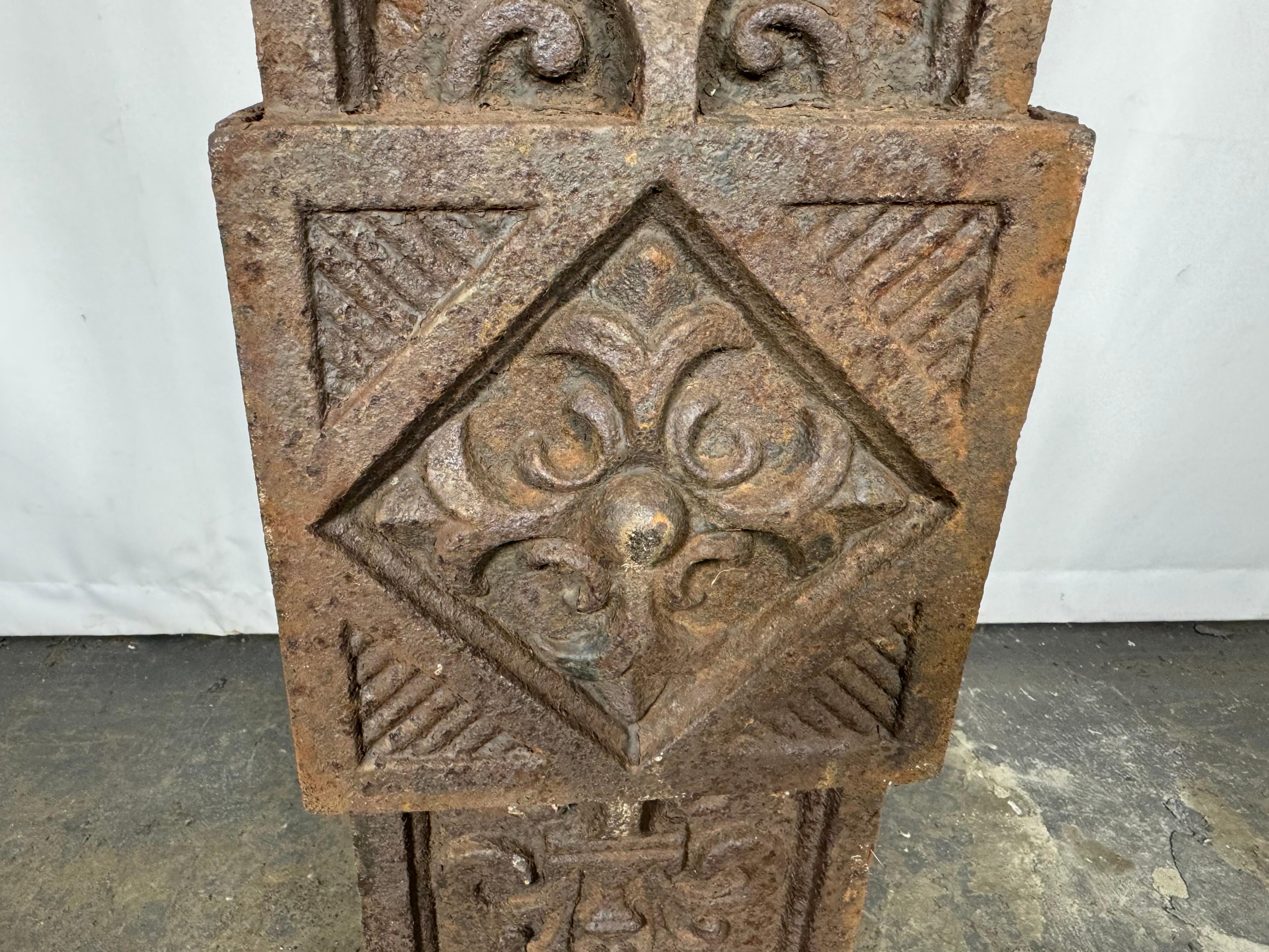 Late 19th Century Late 19TH Century Cast Iron Lamp Post Base heavy decorative floral relief For Sale