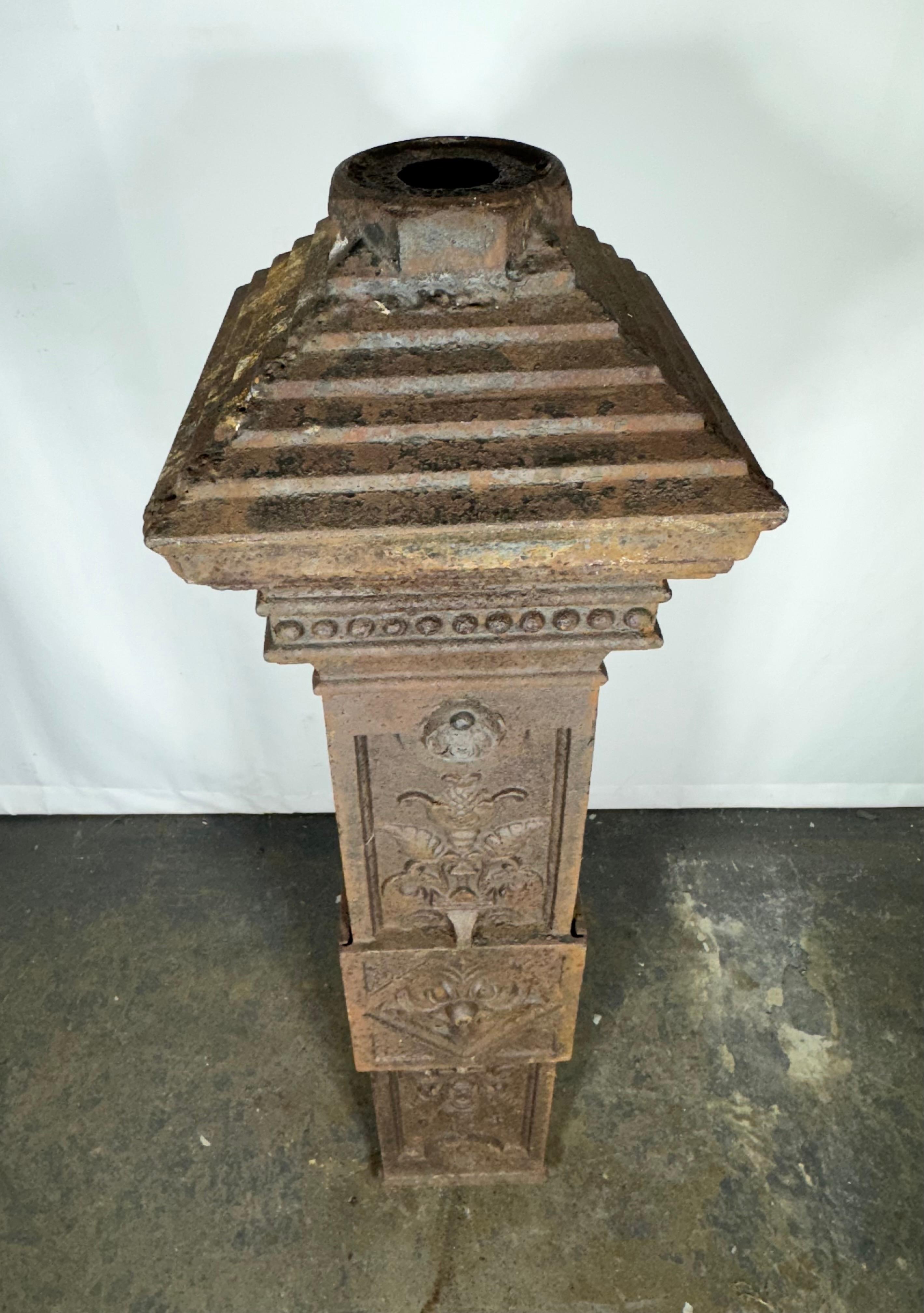 Late 19TH Century Cast Iron Lamp Post Base heavy decorative floral relief For Sale 1
