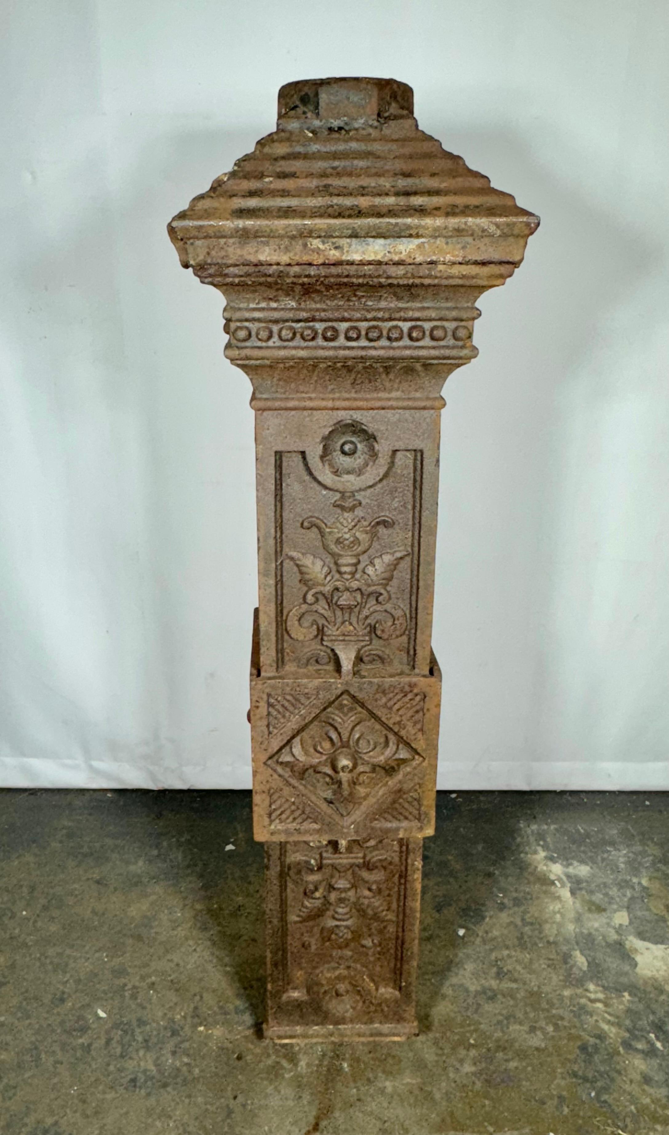 Late 19TH Century Cast Iron Lamp Post Base heavy decorative floral relief For Sale 2