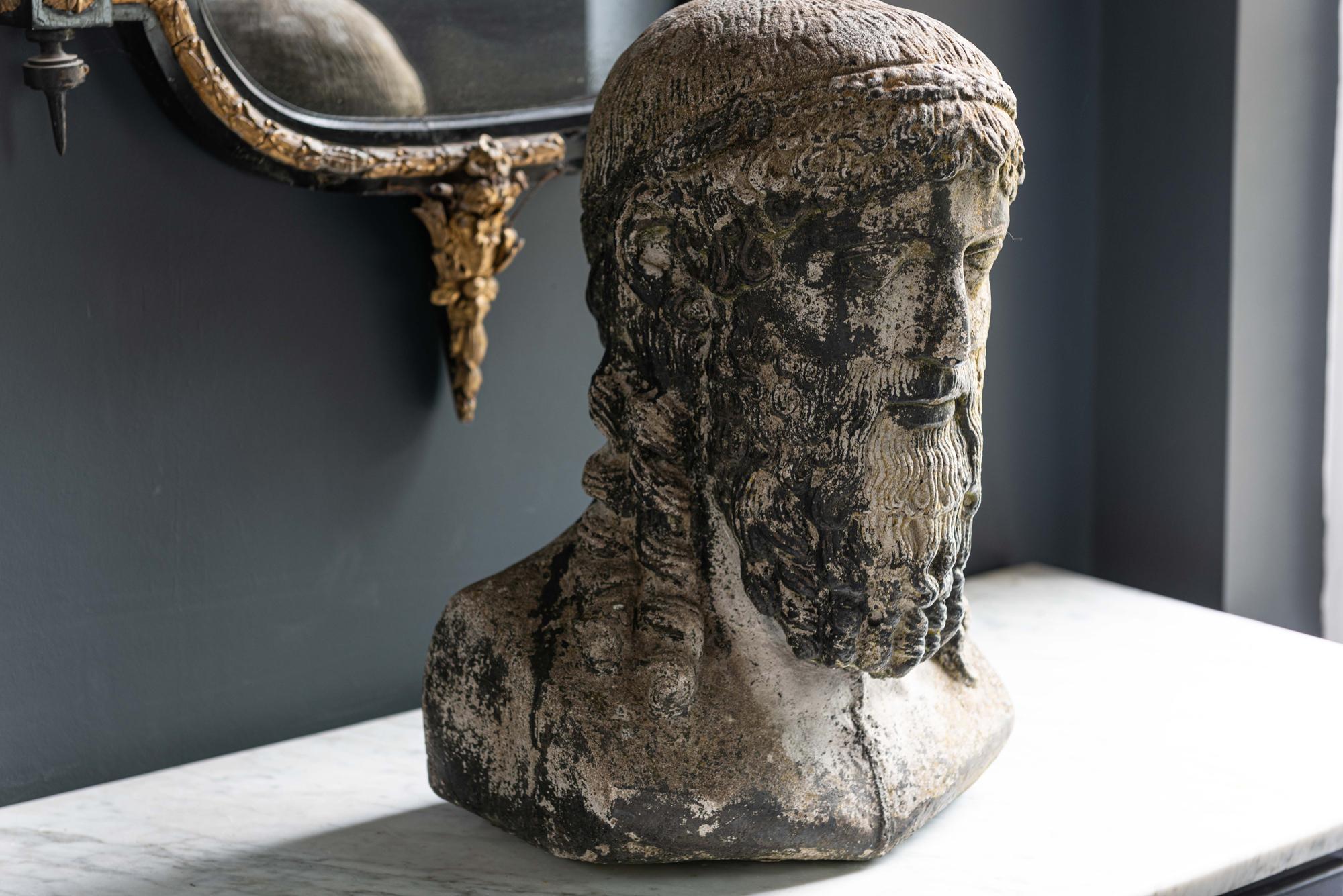 Late 19th Century Cast Stone Bust of Zeus/Poseidon In Good Condition In Staffordshire, GB