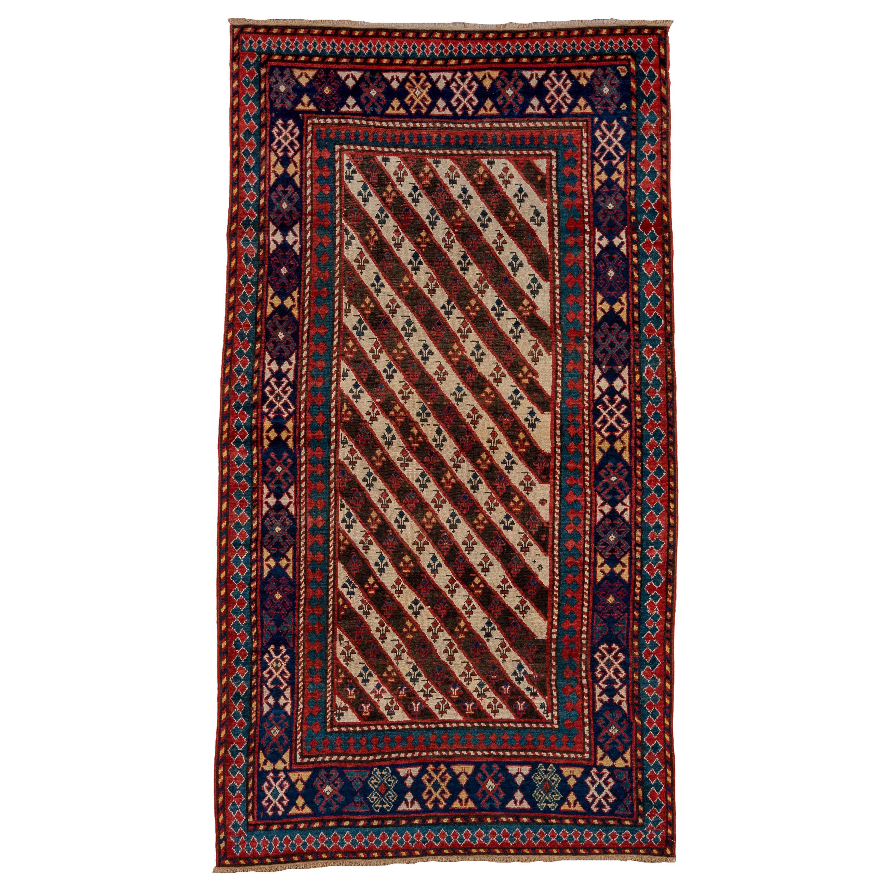 Late 19th Century Caucasian Kazak Rug, Diagonal Stripe Design, circa 1890s For Sale