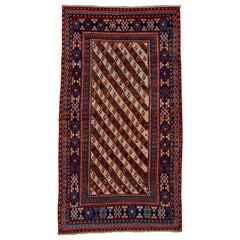 Antique Late 19th Century Caucasian Kazak Rug, Diagonal Stripe Design, circa 1890s