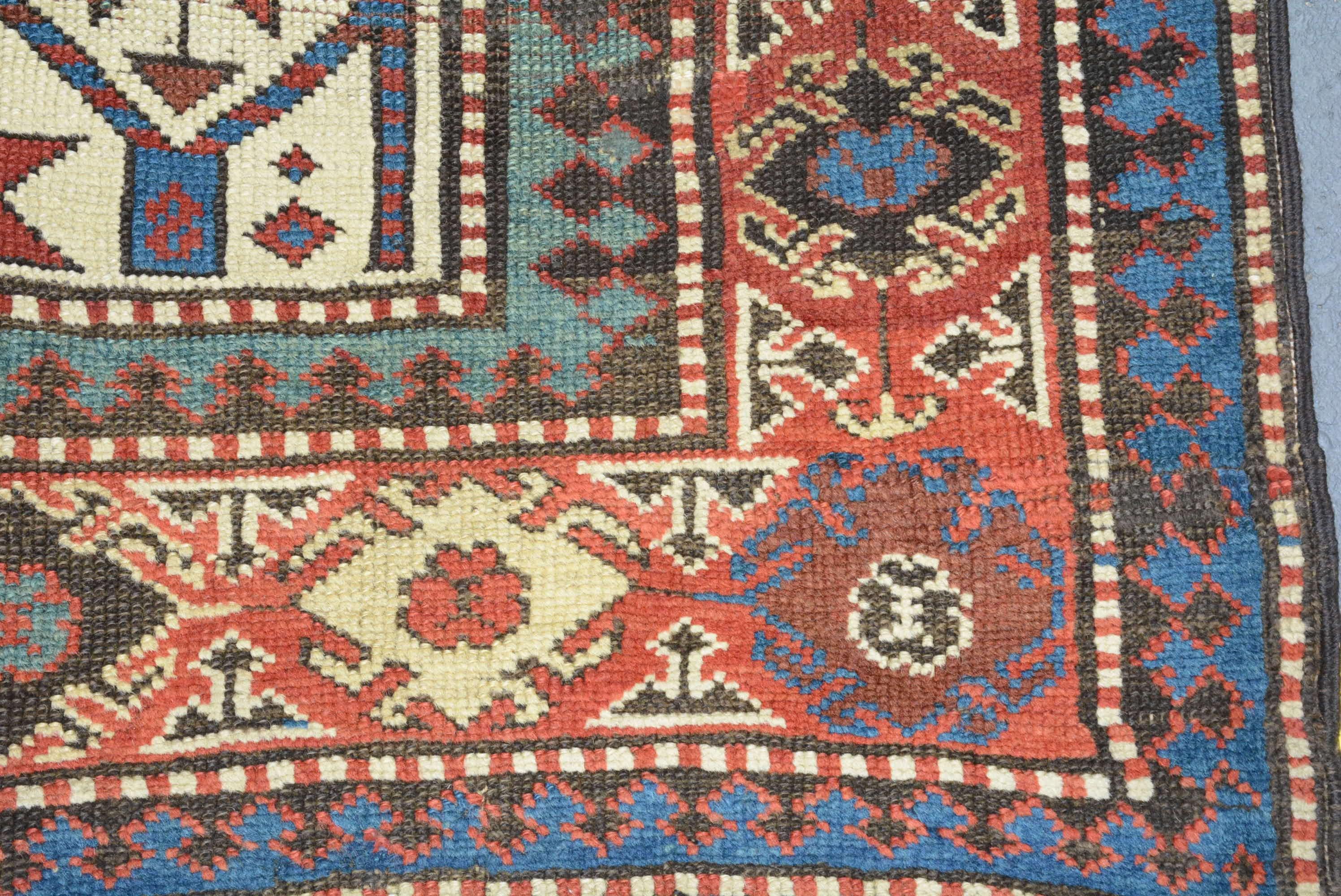 Wool Late 19th Century Caucasian Kazak Rug For Sale