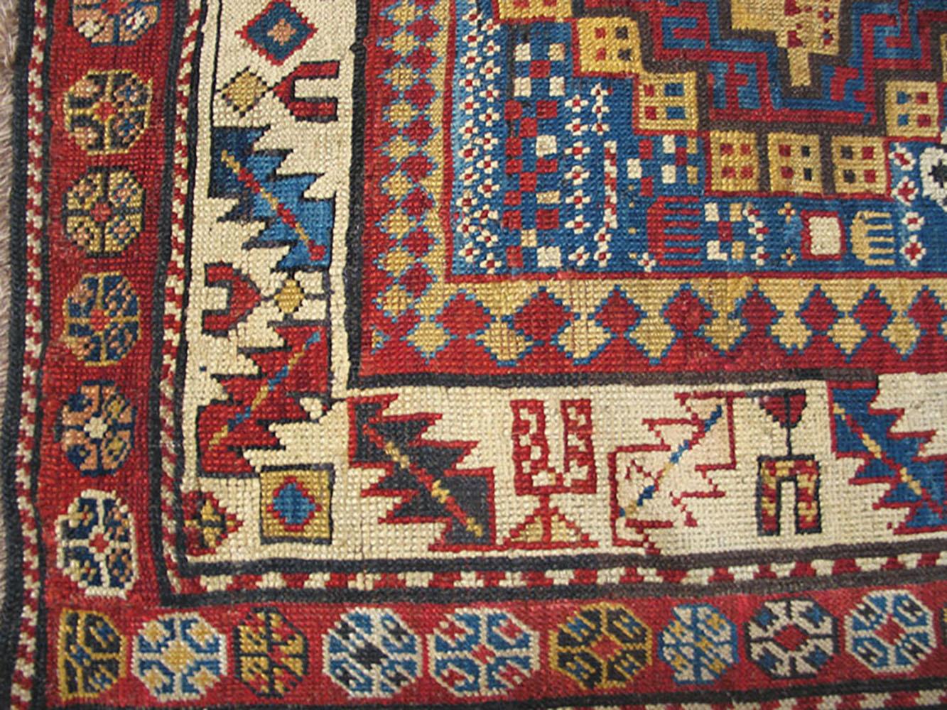 Alfombra Shirvan caucásica de finales del siglo XIX ( 3'6