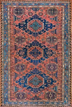 Tapis caucasien Sumak de la fin du 19ème siècle ( 7'6" x 10'6" - 228 x 217 )