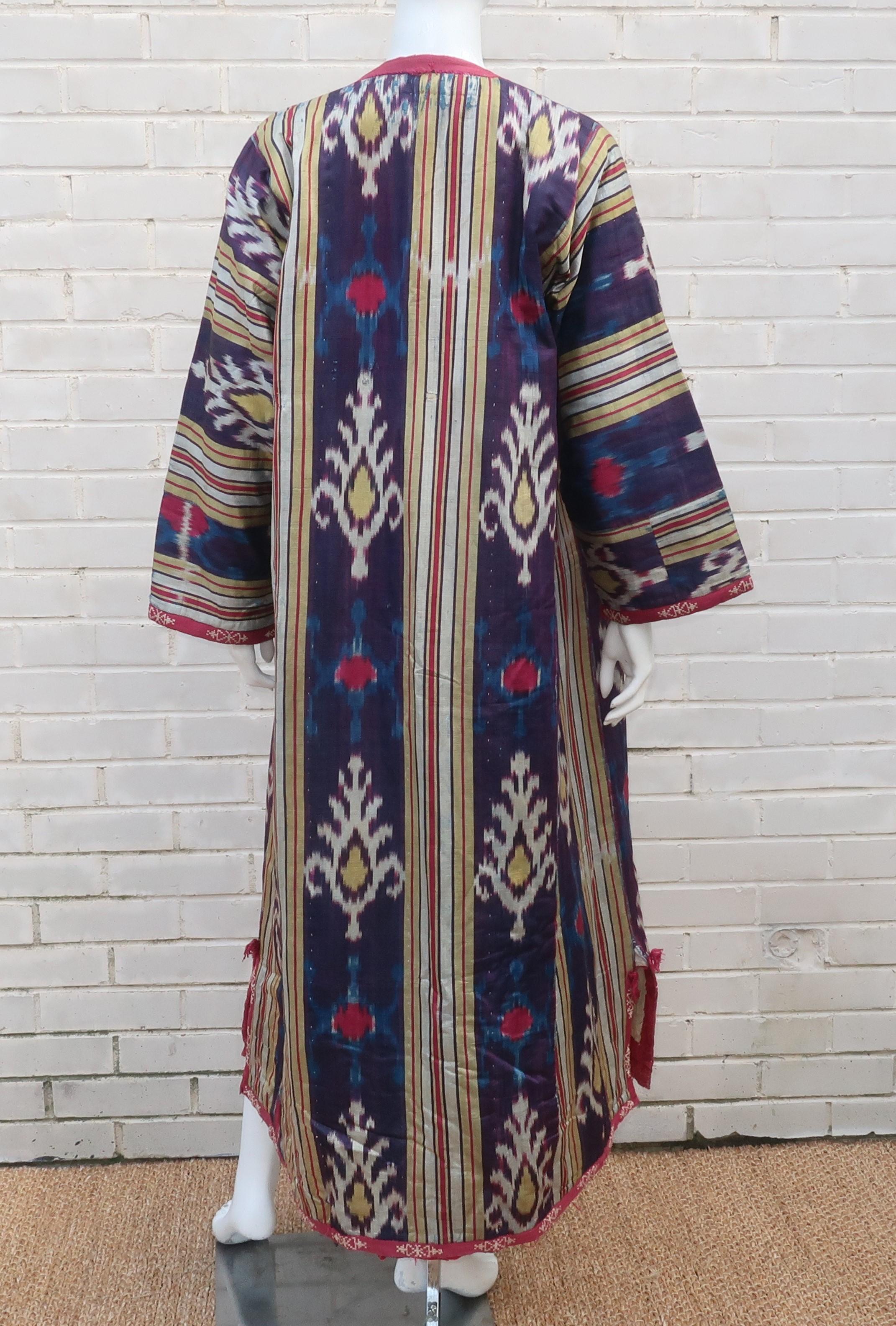 Late 19th Century Central Asian Silk Ikat Chapan Robe Coat 3