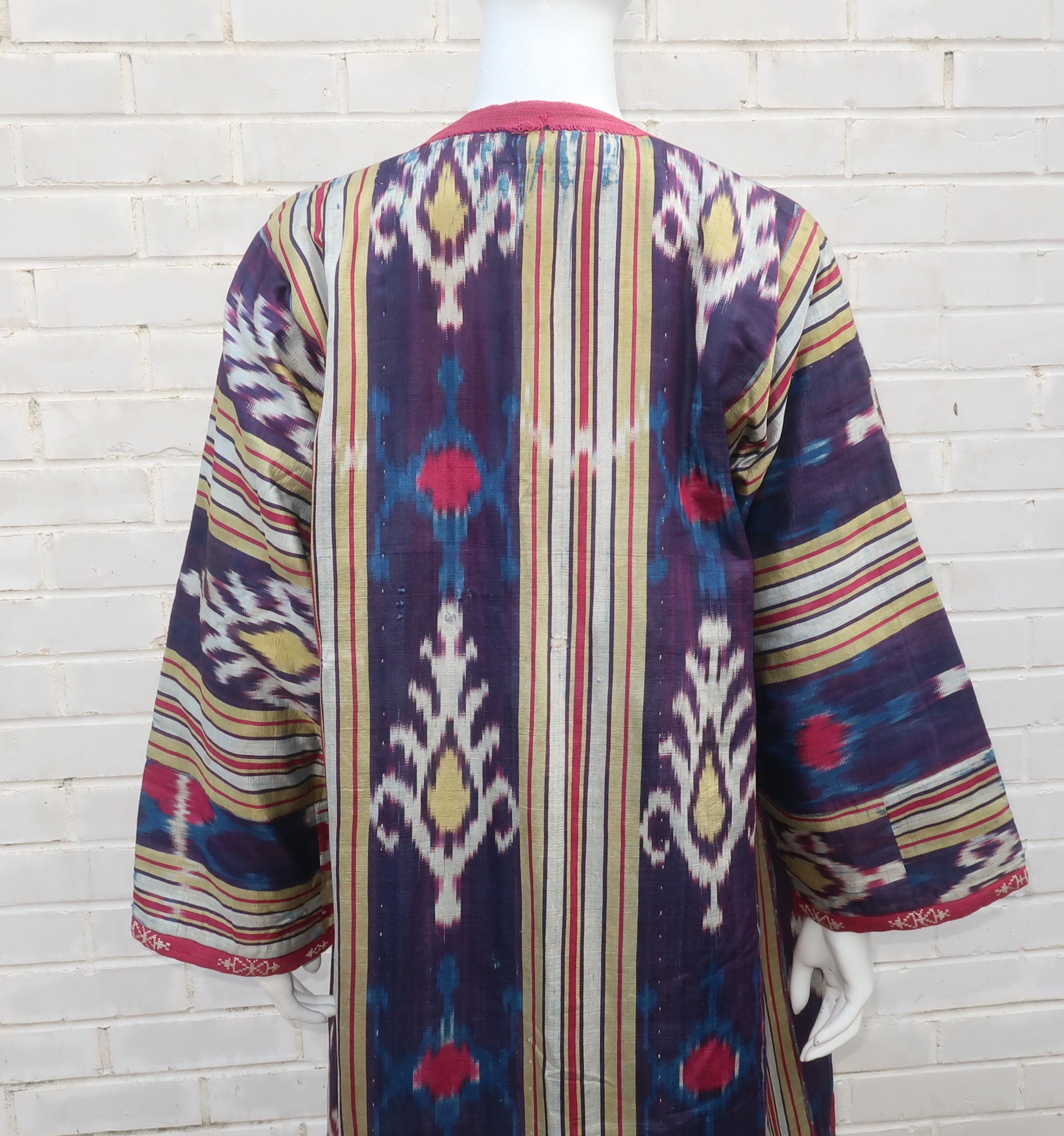 Late 19th Century Central Asian Silk Ikat Chapan Robe Coat 4