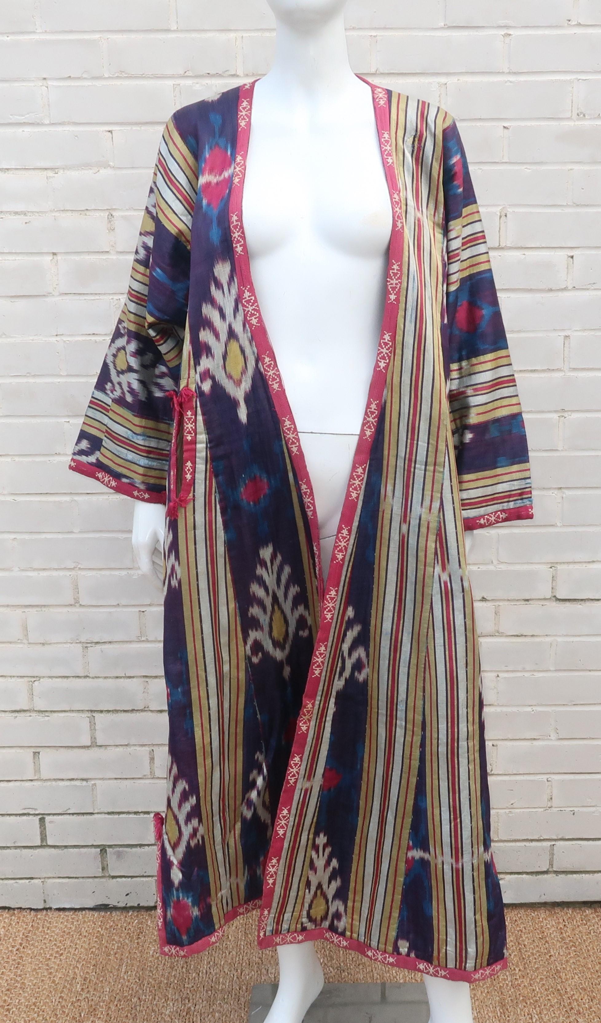 Late 19th Century Central Asian Silk Ikat Chapan Robe Coat 6