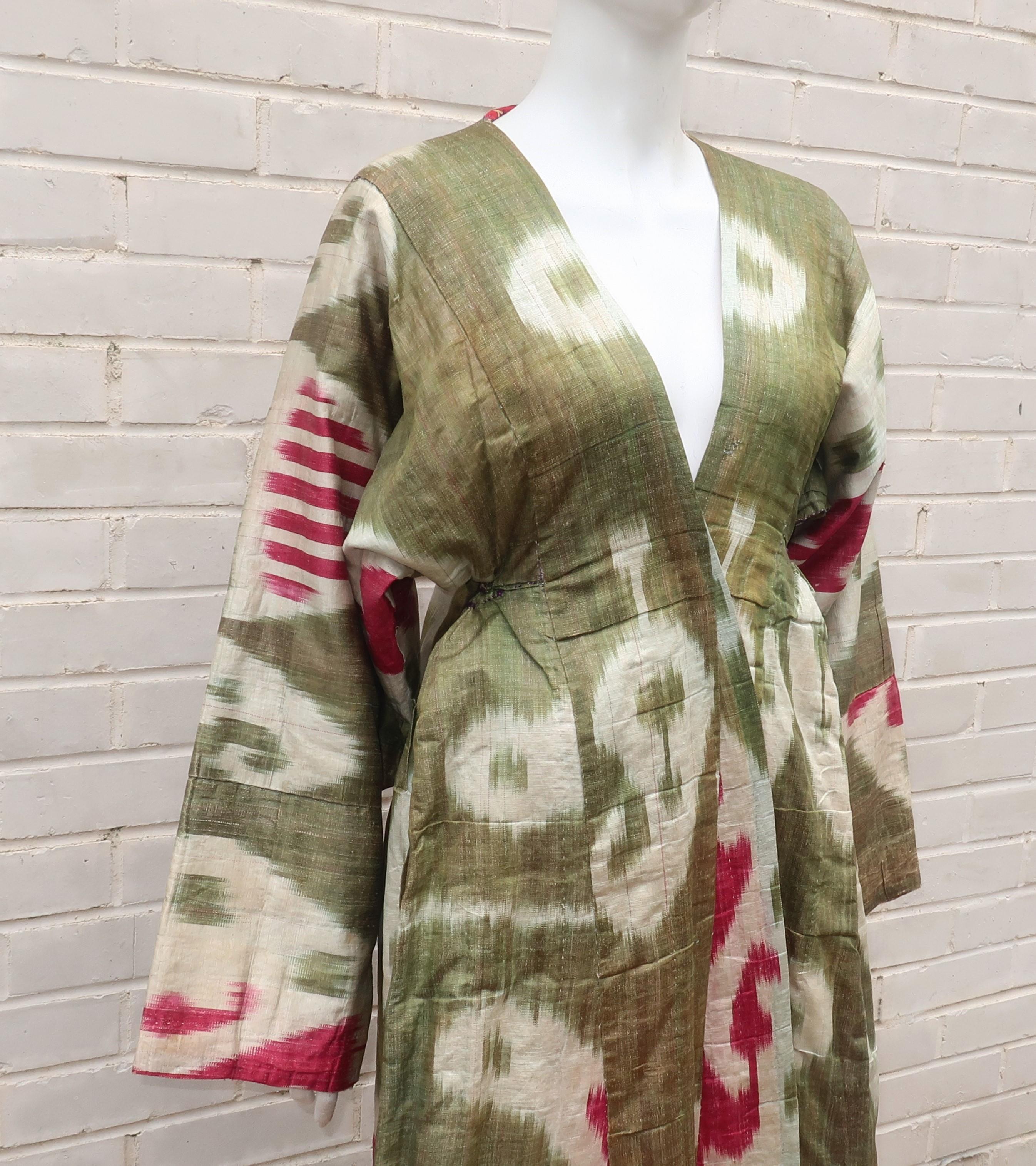 Brown Late 19th Century Central Asian Silk Ikat Chapan Robe Coat