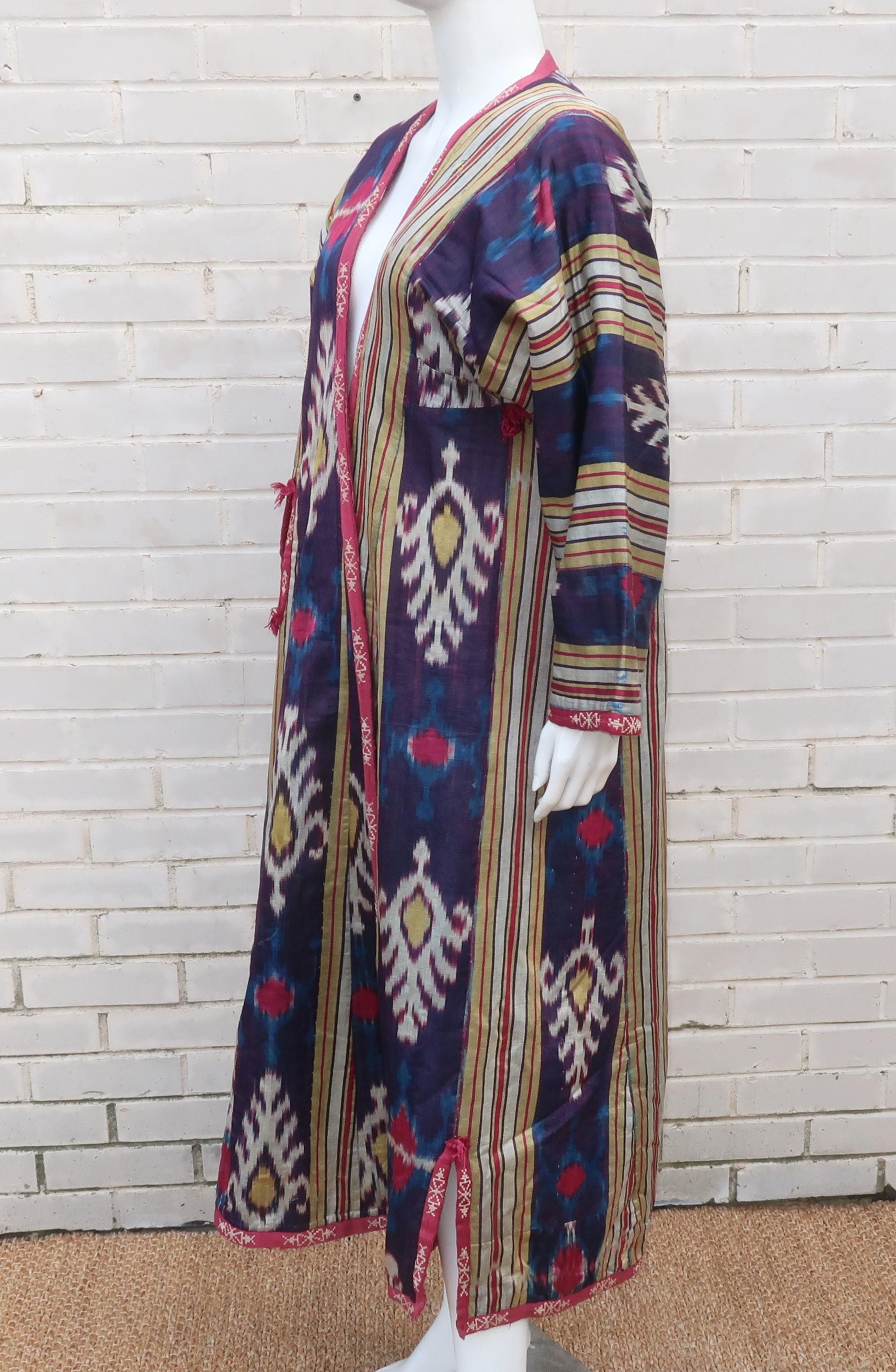 Women's or Men's Late 19th Century Central Asian Silk Ikat Chapan Robe Coat