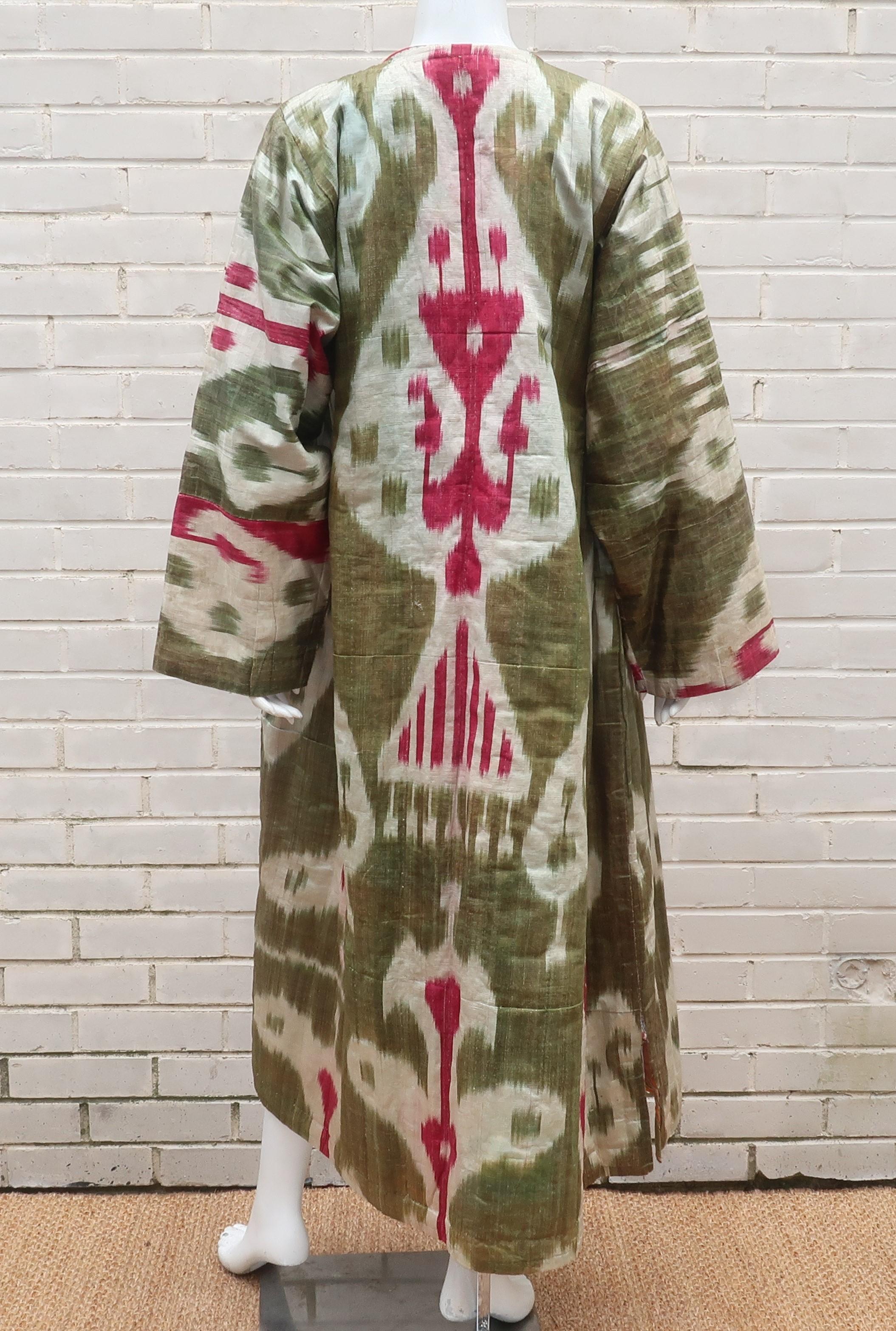 Late 19th Century Central Asian Silk Ikat Chapan Robe Coat 1