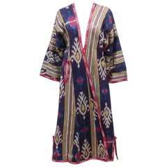 Late 19th Century Central Asian Silk Ikat Chapan Robe Coat