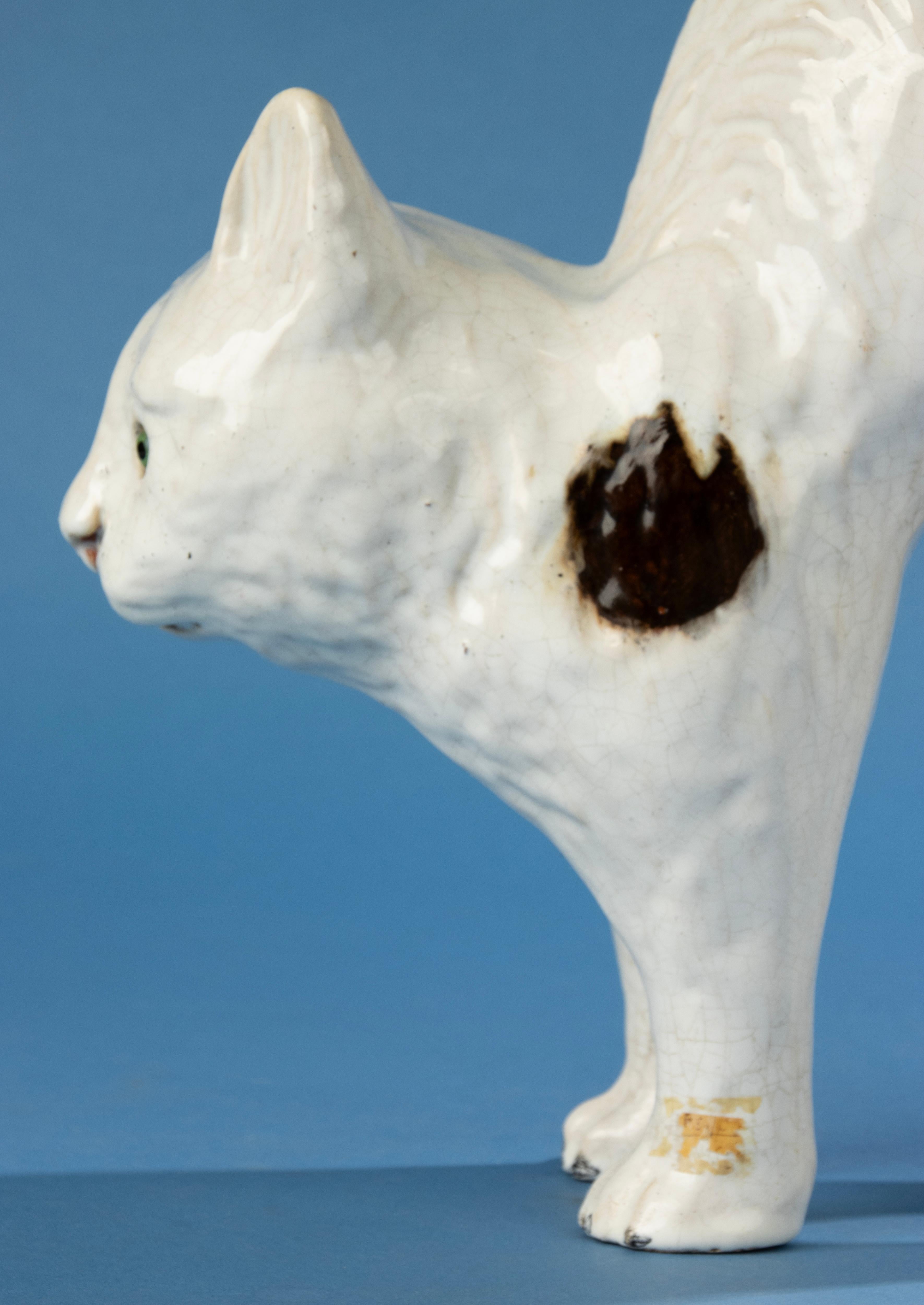 Céramique Chat en céramique de la fin du 19ème siècle - Mesnil Bavent - Glaçure à l'étain  en vente